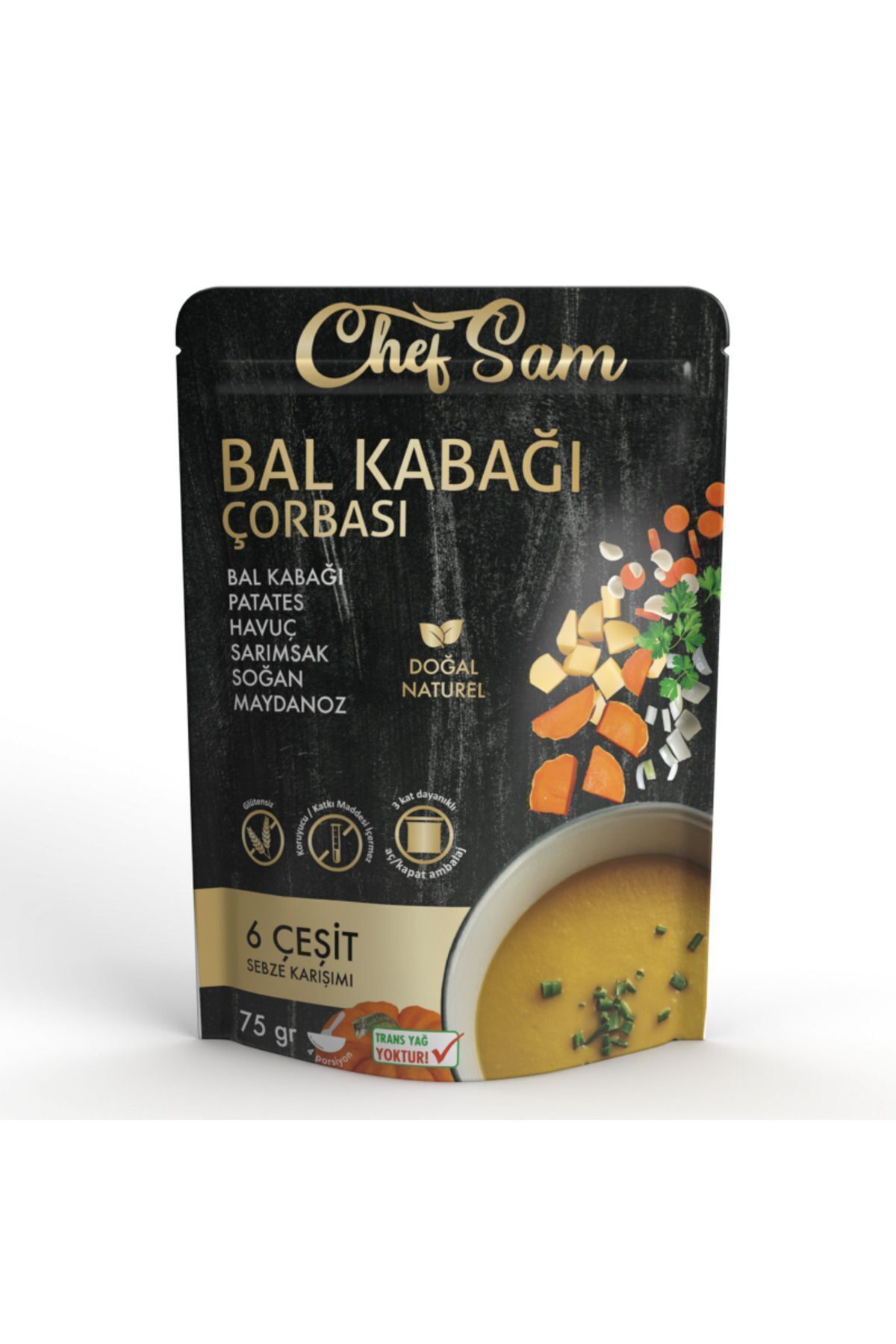 CHEF SAM BAL KABAĞI ÇORBASI 75 GR 3 *ADET* GLÜTENSİZ KATKISIZ