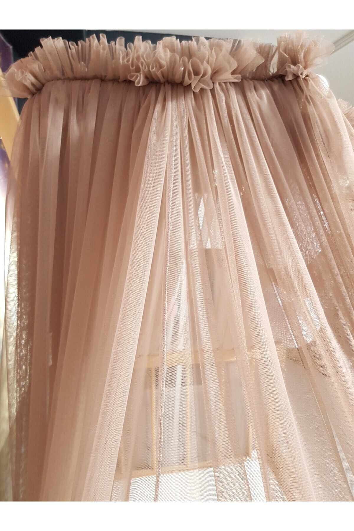 bebek_iklimi Bebek Lüks Cibinlik Takımı - Kahverengi Ve Beyaz Dört Ponponlu - 6 Metre Likra Tül (APARAT DAHİL) fotoğrafı 5 (önizleme)