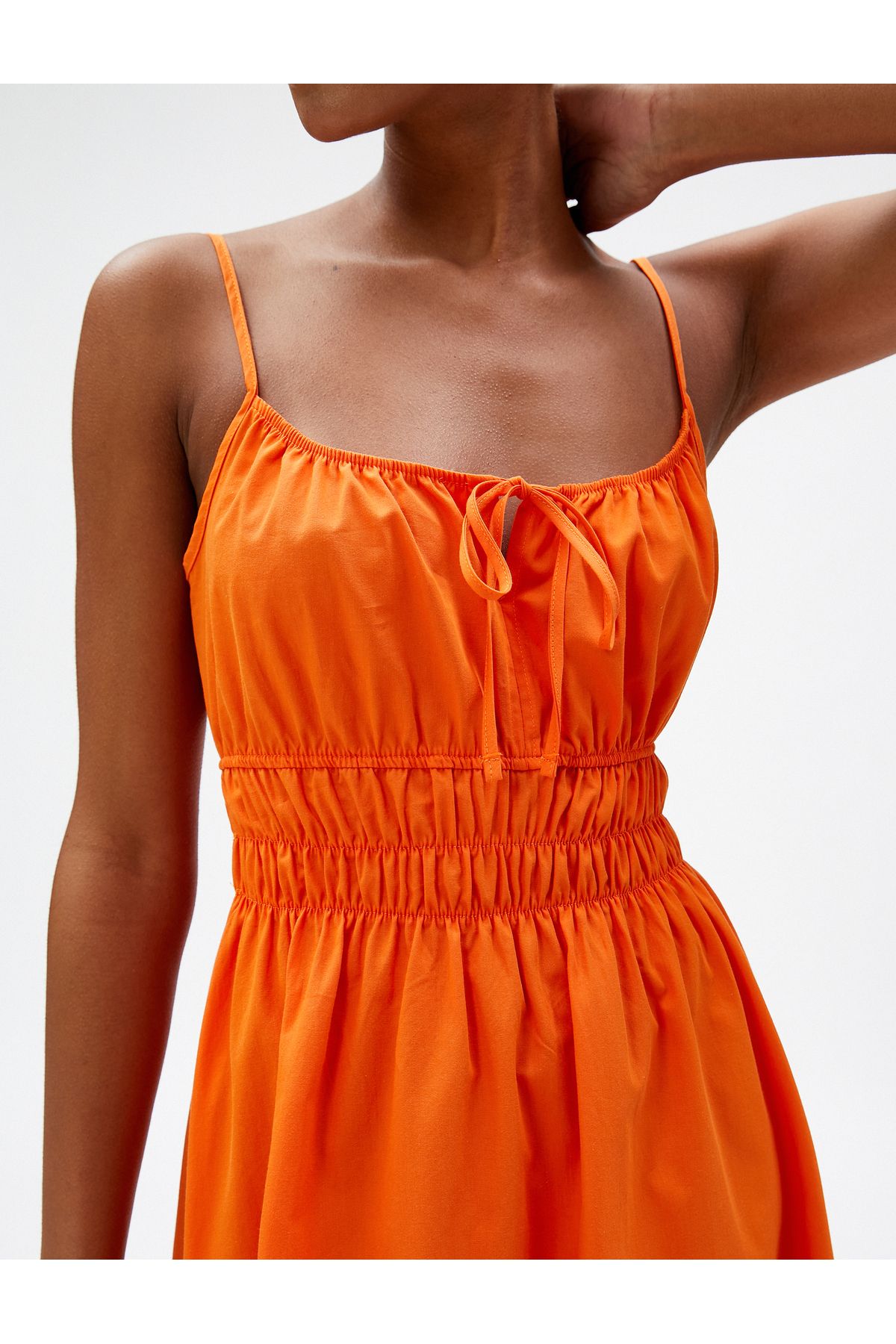 Koton-Midi Dress with Thin Straps and Window Detail, Elastic Waist and Bow Detail 5
