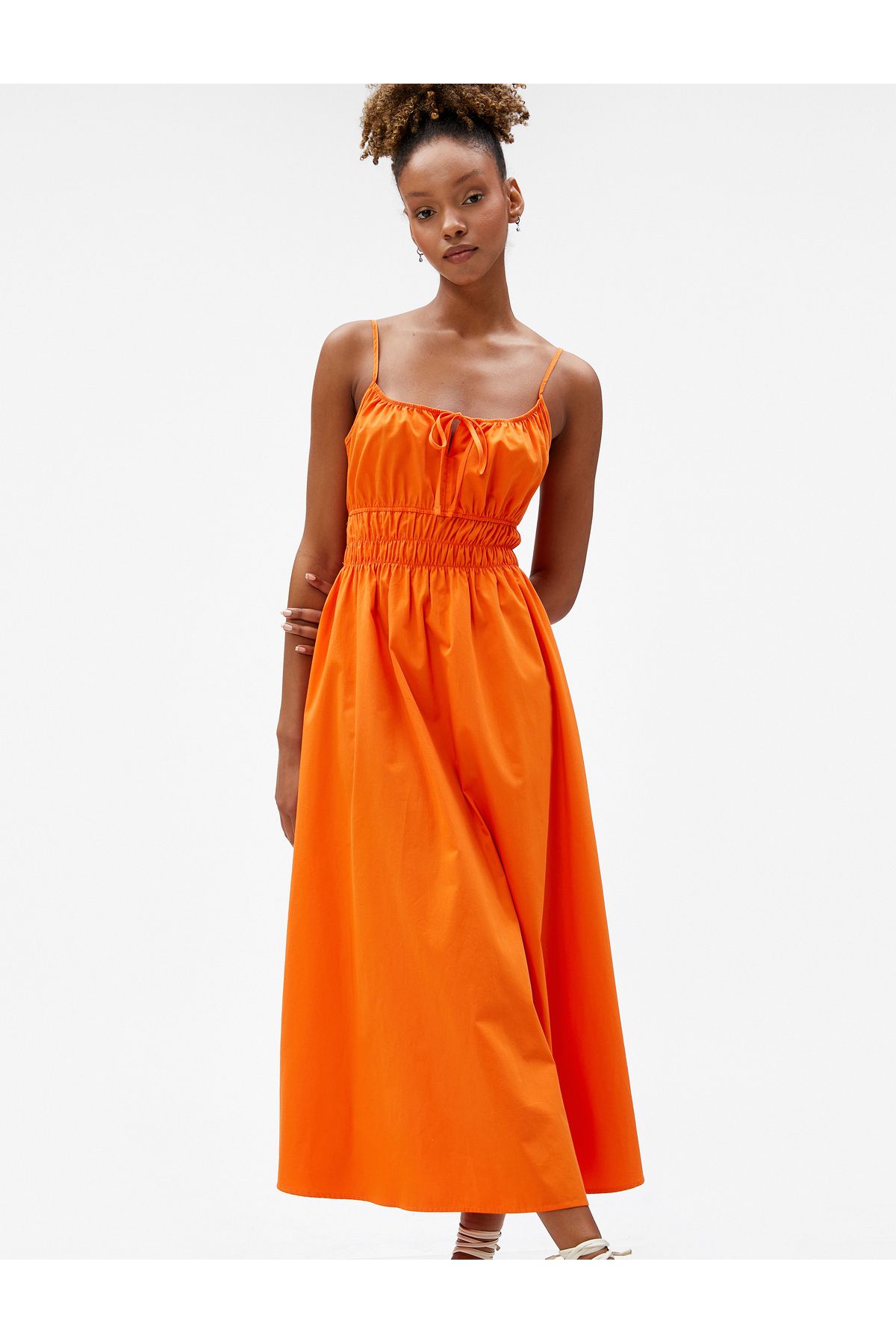 Koton-Midi Dress with Thin Straps and Window Detail, Elastic Waist and Bow Detail 2