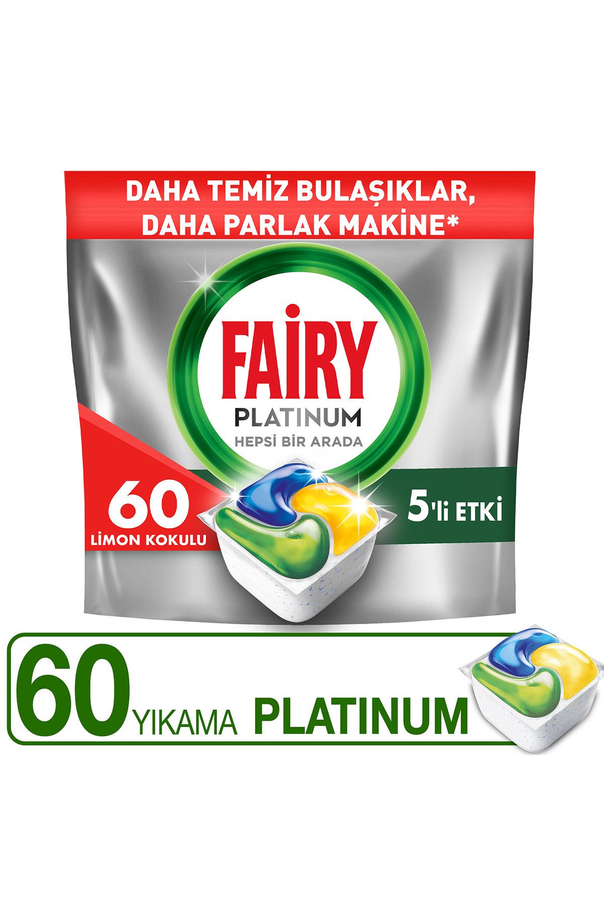 Fairy Platinum 60 Yıkama Bulaşık Makinesi Deterjanı Tableti / Kapsülü Limon Kokulu