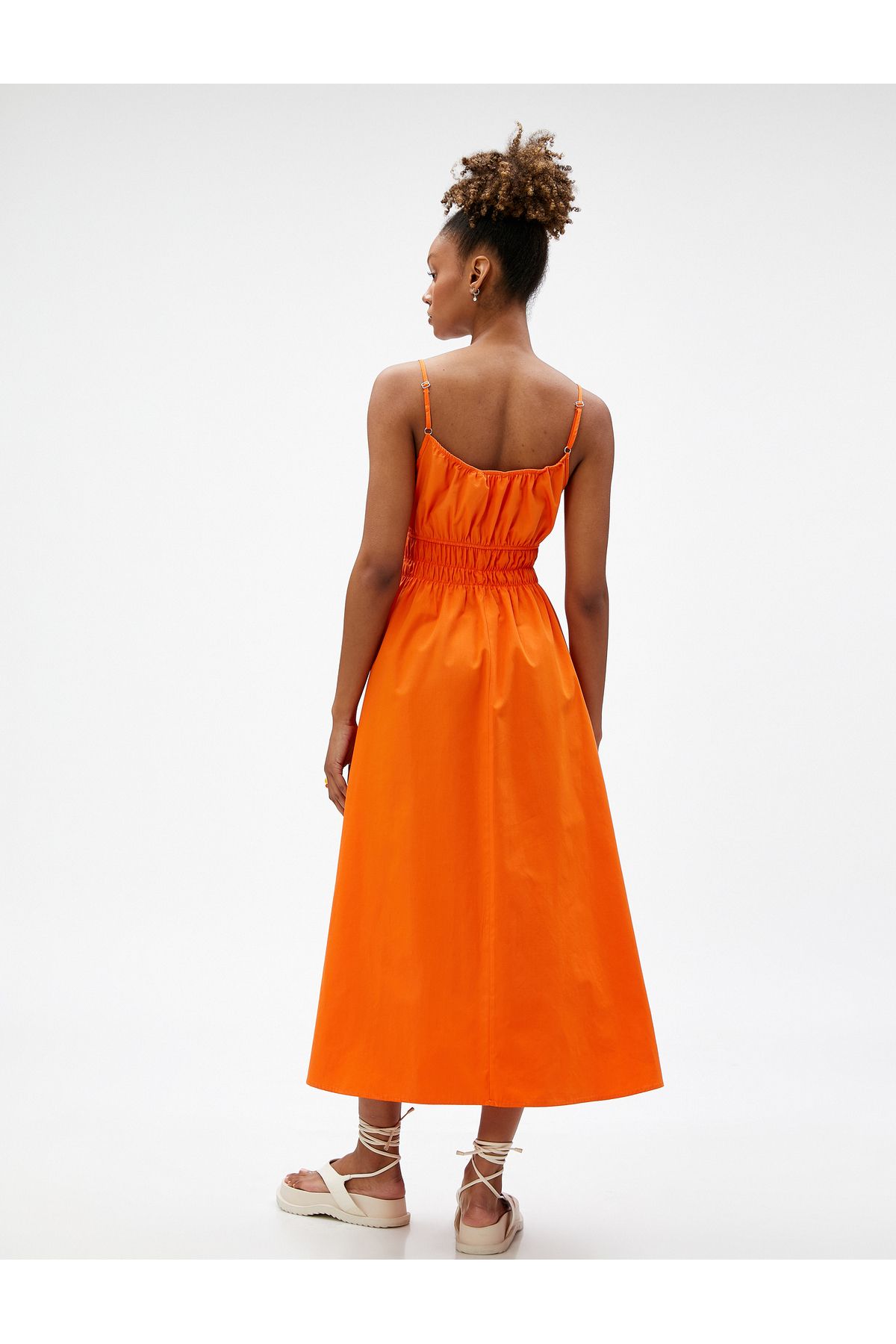 Koton-Midi Dress with Thin Straps and Window Detail, Elastic Waist and Bow Detail 4