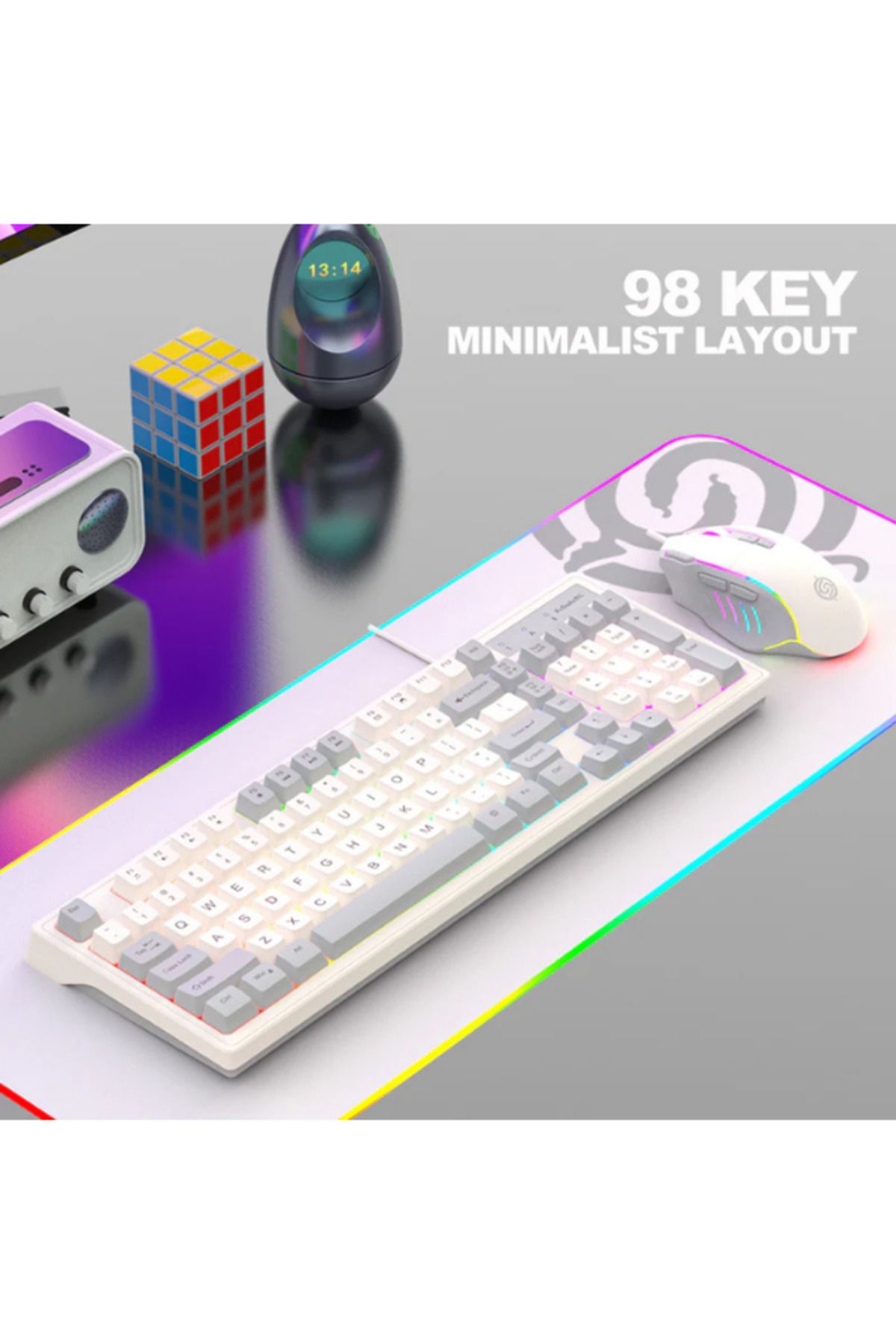 ATAsoft ELEKTRONİK Since 2021 Km800 Klavye Led Işıklı Modlu 98 Tuşlu Oyuncu Klavye Mouse Seti Usb Girişli Gaming Klavye