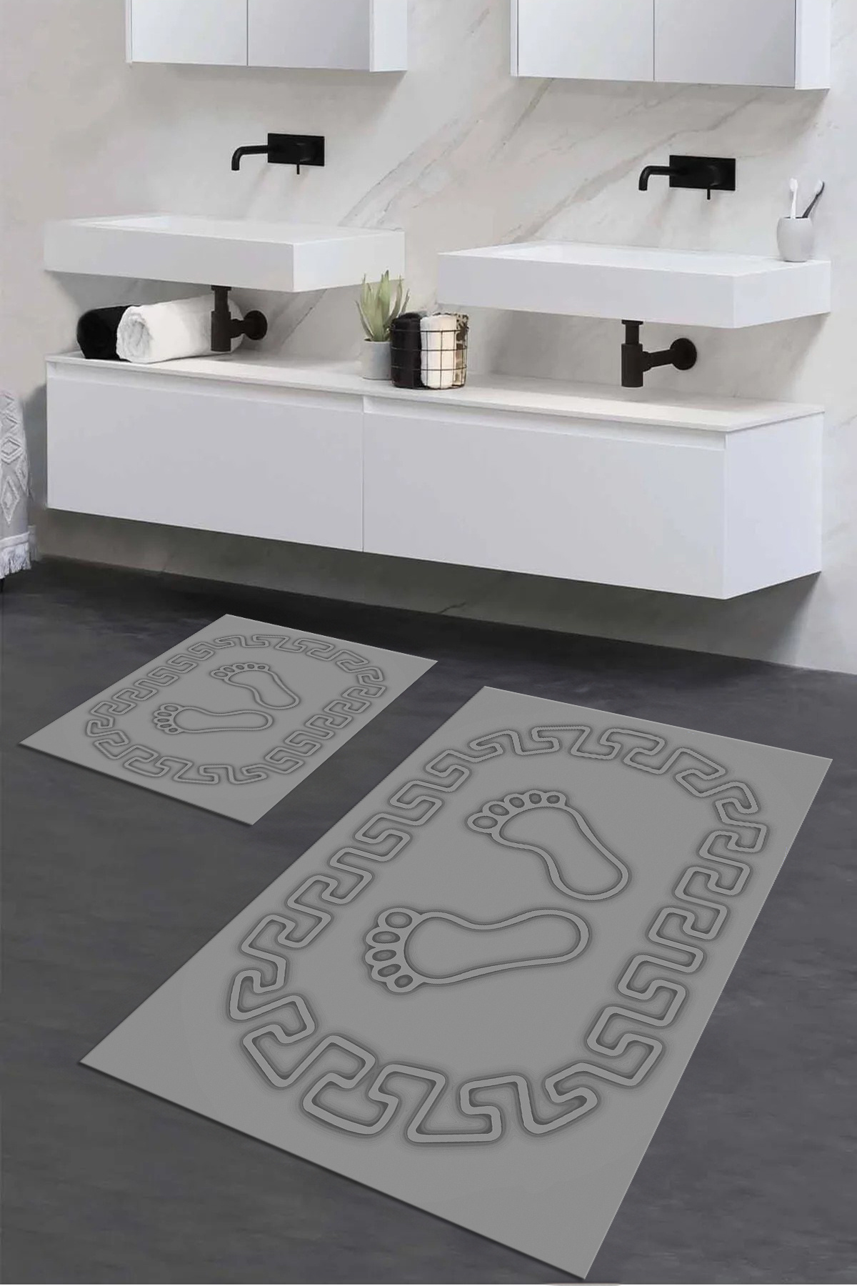 Viyana Home-Digital Non-Slip Washable Footprint Pattern Bathroom Mat 2-Piece Toilet Set Carpet 4