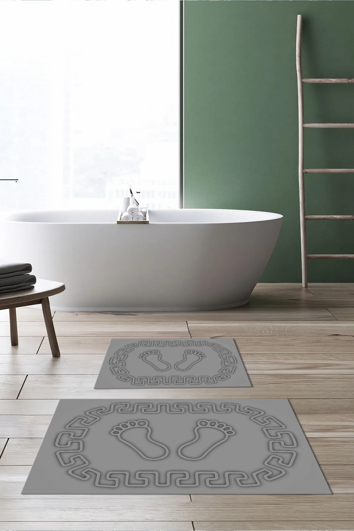 Viyana Home-Digital Non-Slip Washable Footprint Pattern Bathroom Mat 2-Piece Toilet Set Carpet 7