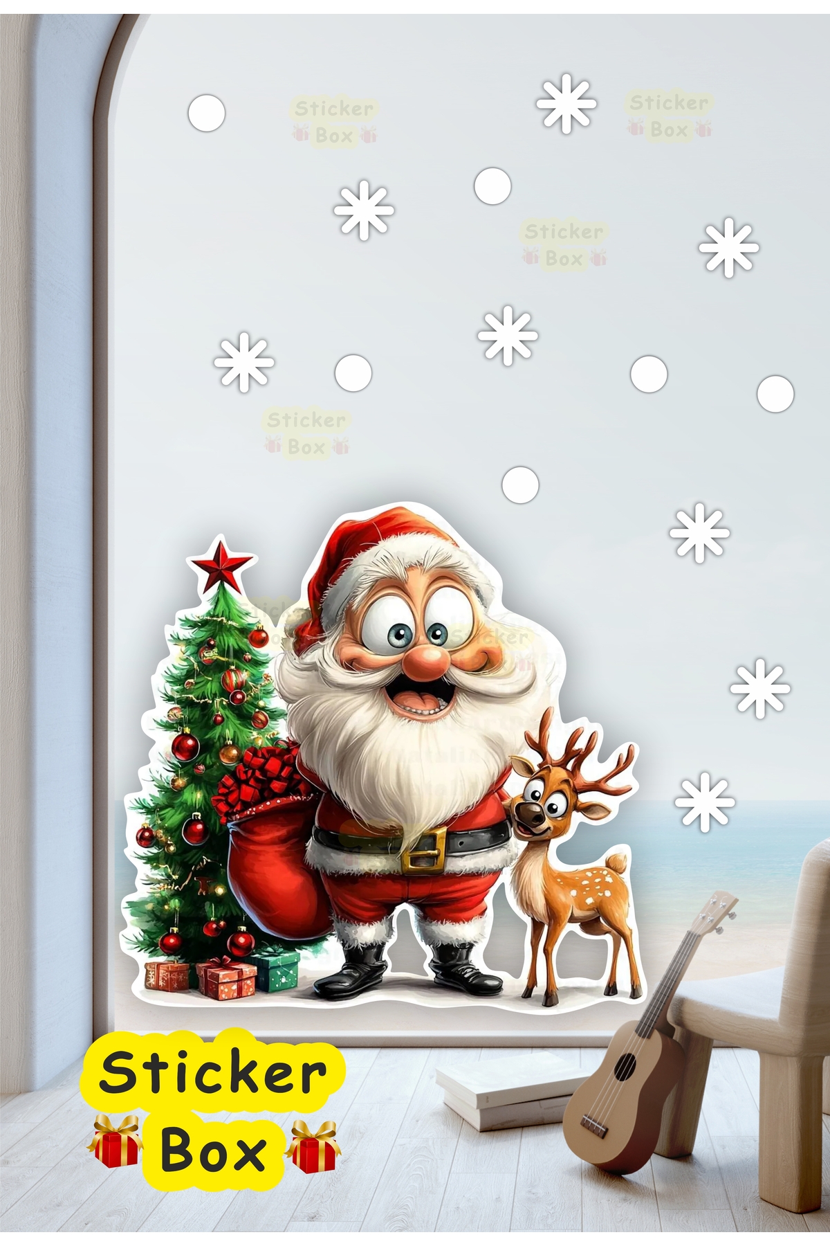 Think And Print Yılbaşı Temalı Duvar Sticker Seti – Çam Ağacı, Noel Baba, Kar Taneleri ve Kardan Adam Dekoru fotoğrafı 4 (önizleme)