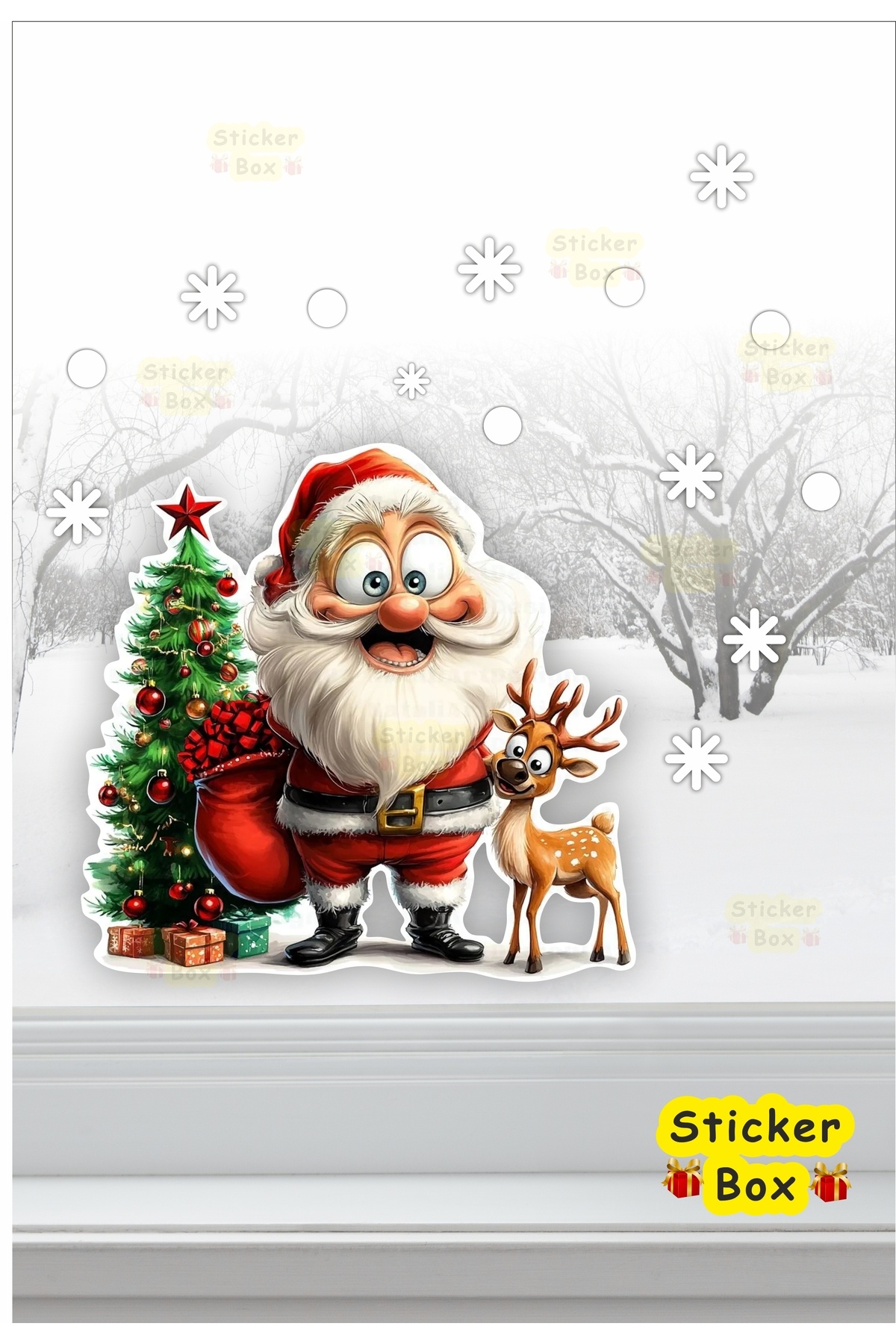 Think And Print Yılbaşı Temalı Duvar Sticker Seti – Çam Ağacı, Noel Baba, Kar Taneleri ve Kardan Adam Dekoru fotoğrafı 6 (önizleme)