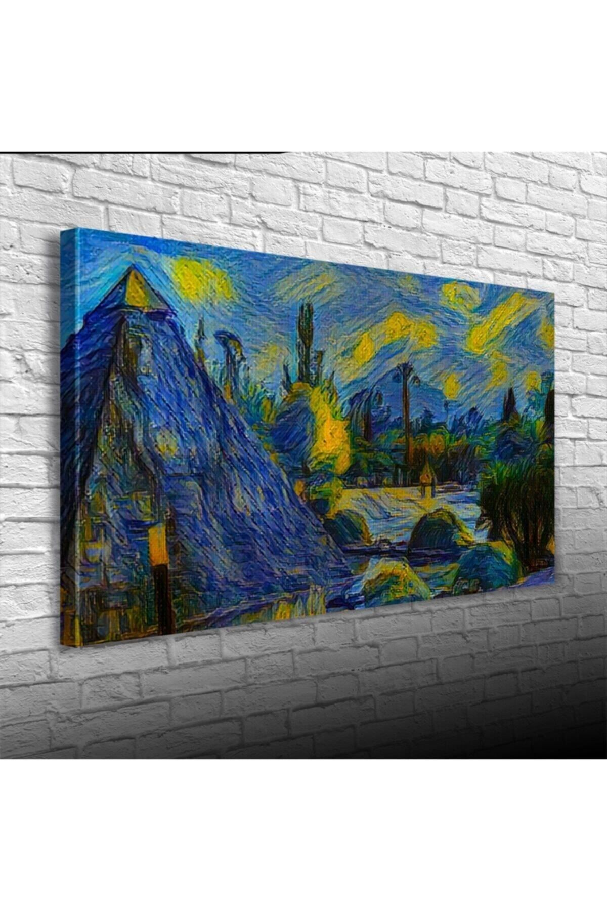 pazarella Sarı Lacivert Gece Canvas Tablo (60x120)
