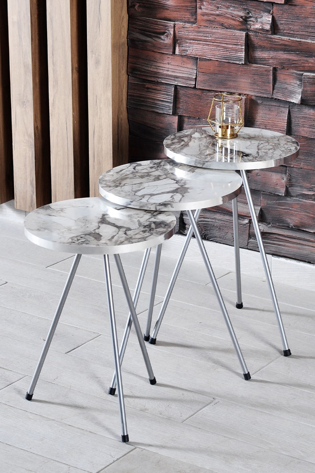 pazarella Zigon Sehpa ve Orta Sehpa Elips Gümüş Metal Ayak Gümüş Efes Set