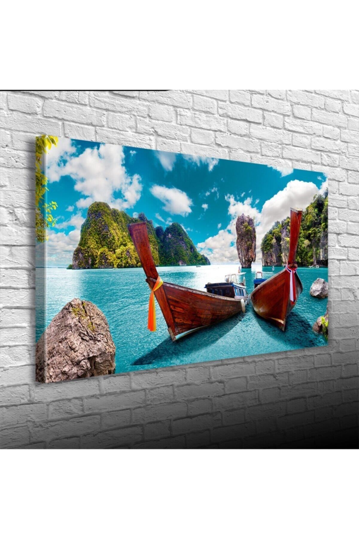 pazarella Mavi Ada Canvas Tablo (60x120)