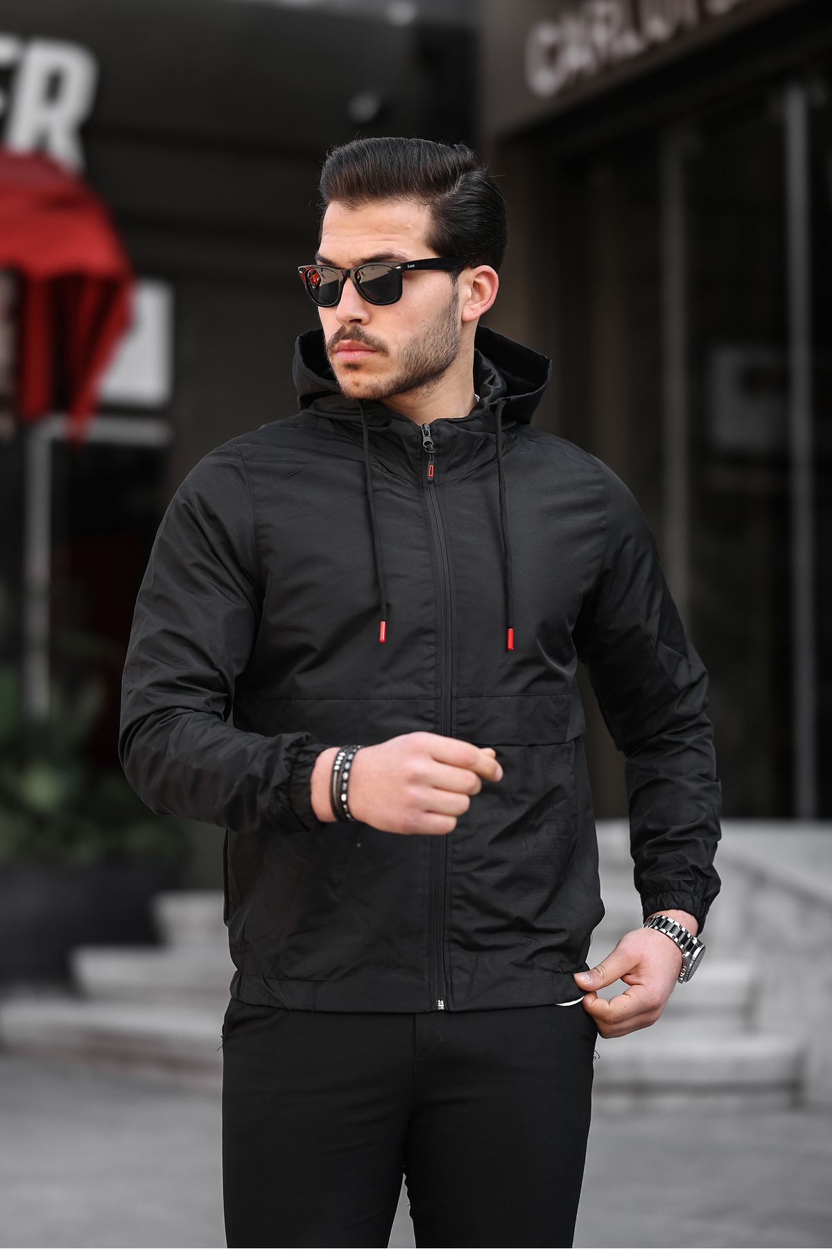 PRİFALDİ Erkek Slim Fit Siyah Su ve Rüzgar Geçirmez Mevsimlik Ceket