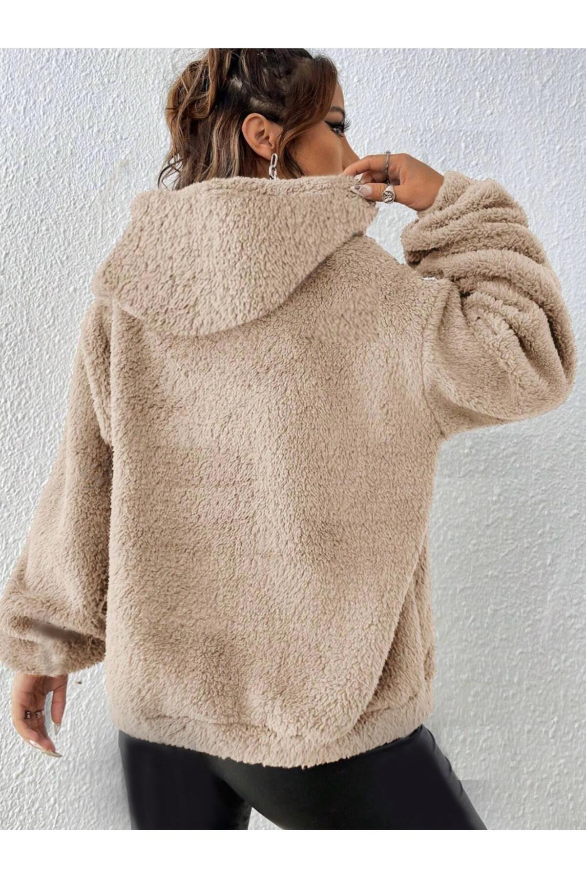 Actiwear-Women's Plush Kangaroo Sweatshirt - Pocket, Lace-Up Hood 2