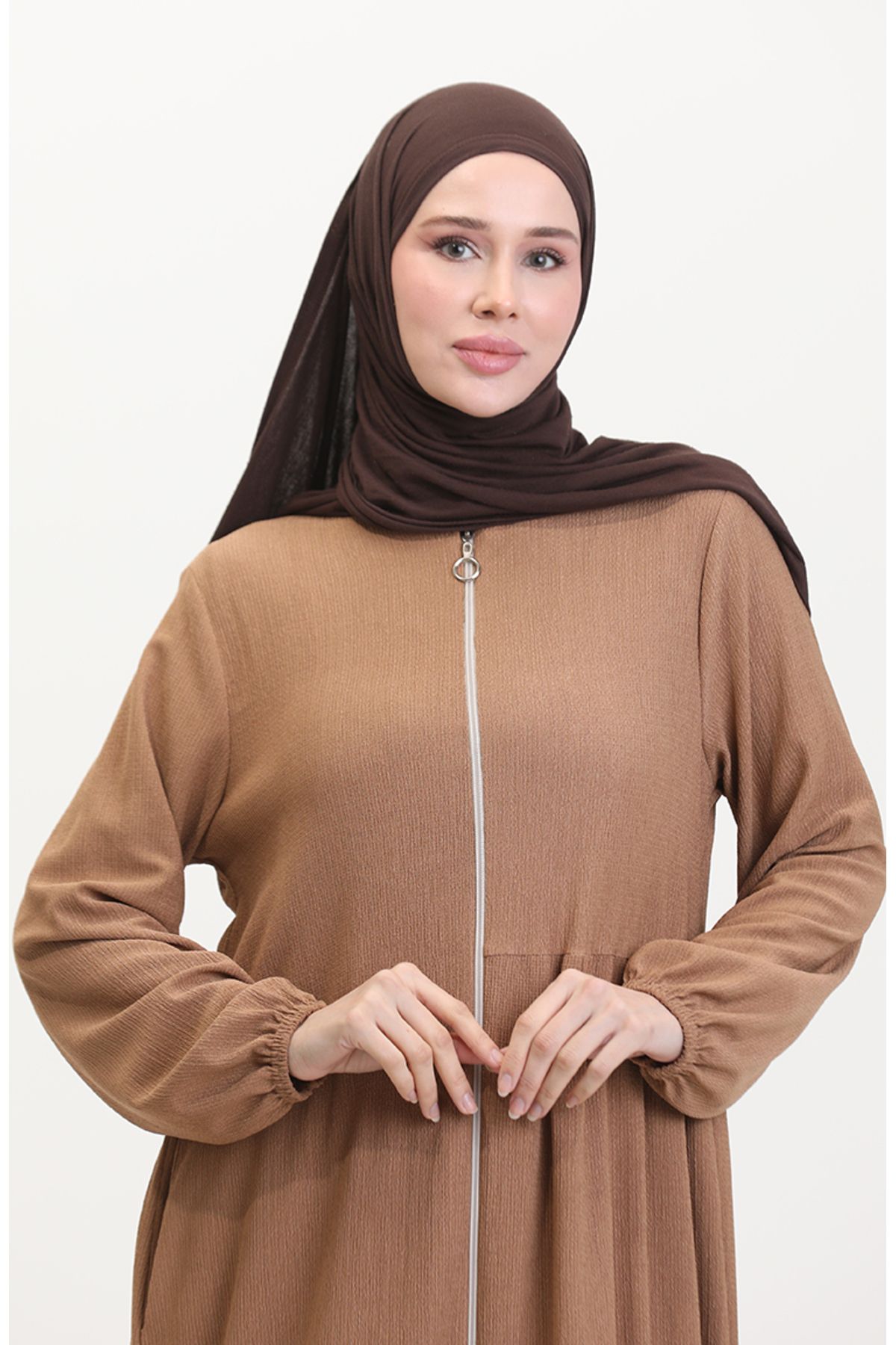 sefamerve-Mink Drawstring Ferace - 1027-06 Model 3