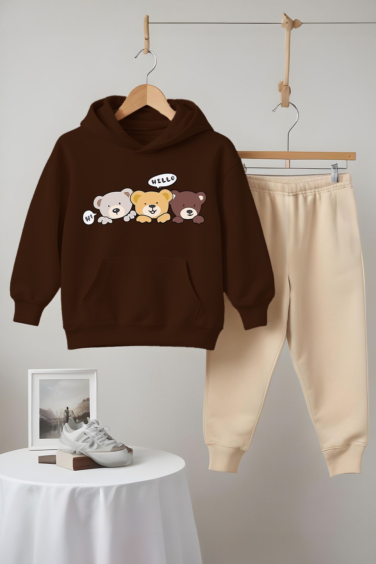 MYADA Set De Trening Cu Imprimeu Cu Ursuleți Drăguți Din Bumbac Pieptănat Premium Cu 3 Fire 22576 Unisex - 9–10 years
