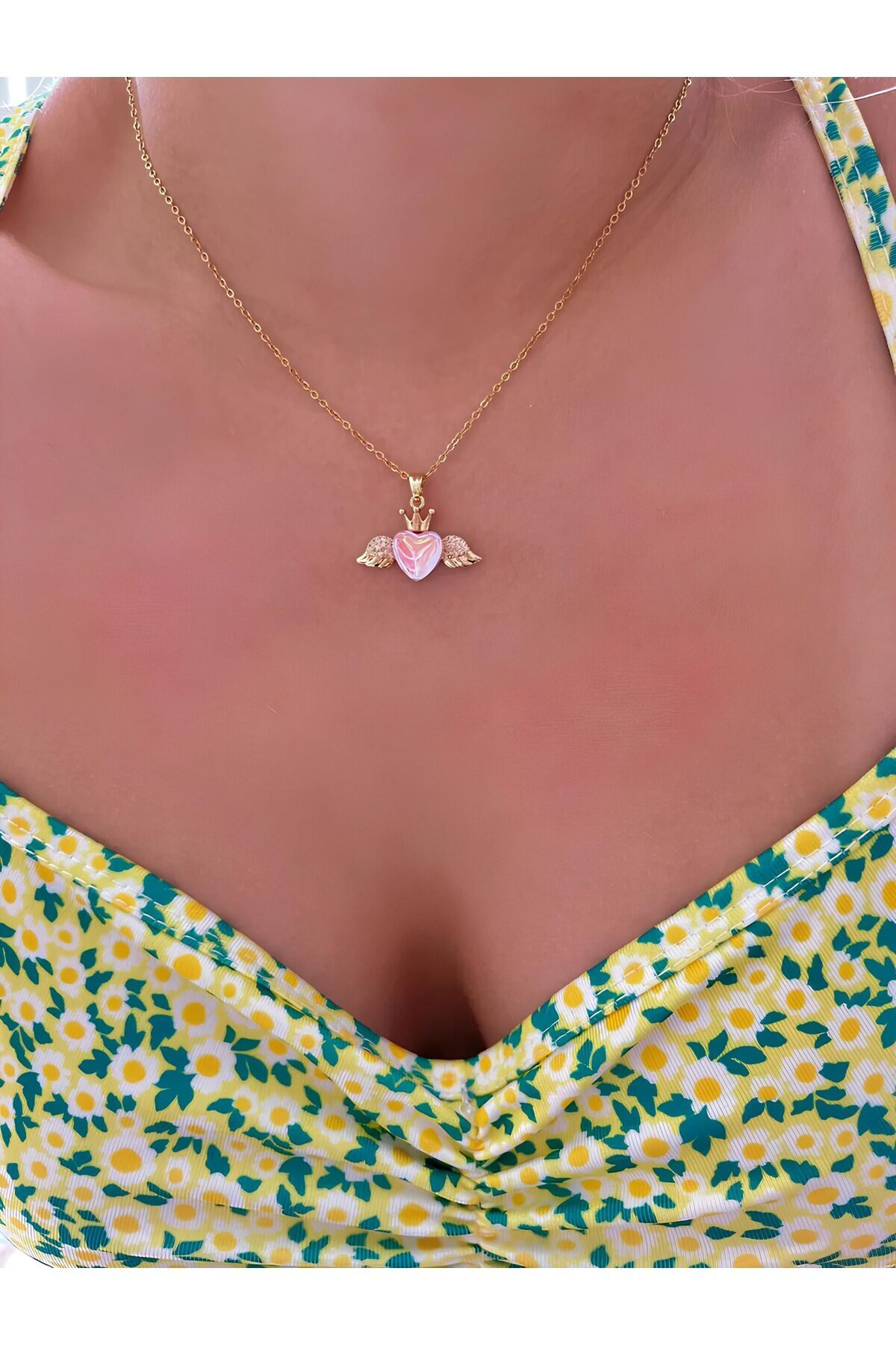 Winged Pink Heart Necklace | February 14 Valentine's Day Gift | Women