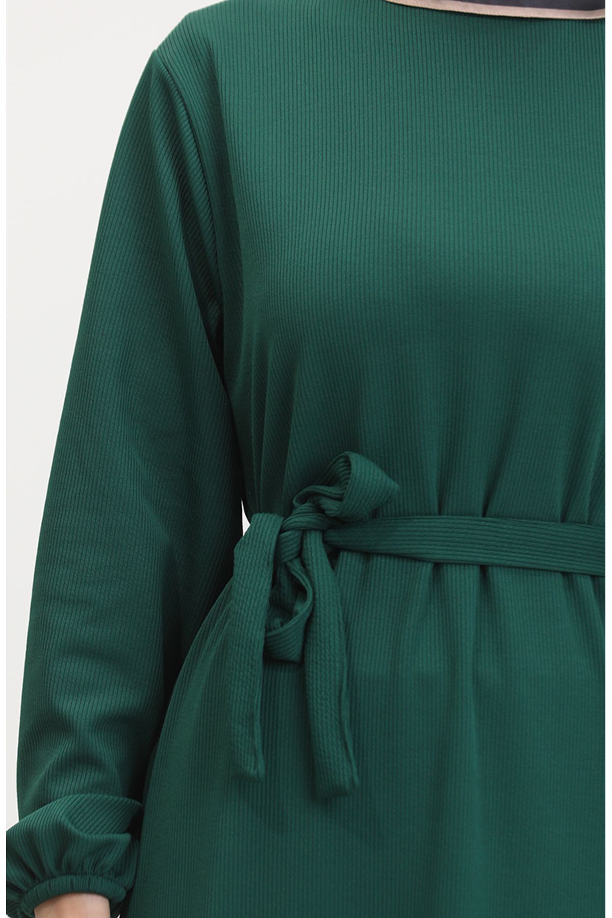 sefamerve-Twist Fabric Ribbed Ruffled Dress 0528-07 Green 4