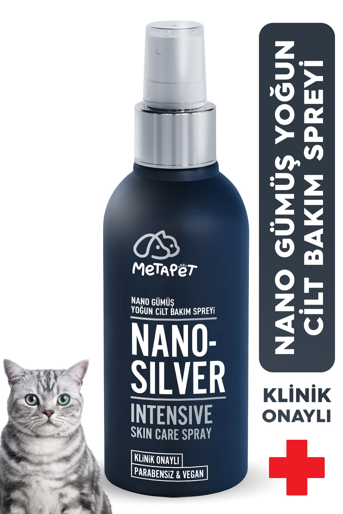 Metapet Kedi Nano Gümüş Yoğun Cilt Bakımı Spreyi, Yara Göz Kulak Ağız Temizlemeye Uygundur, 150 ml