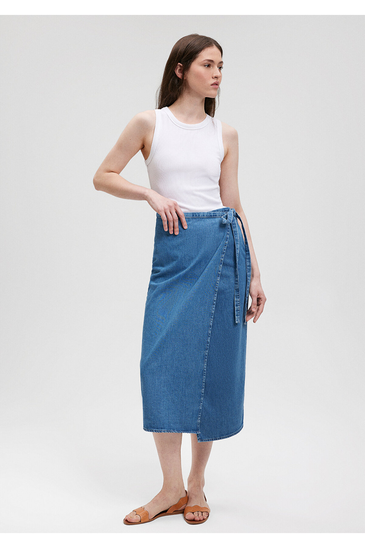 Mavi Wraped Midi Denim Skirt 1310570 -82052- Trendyol