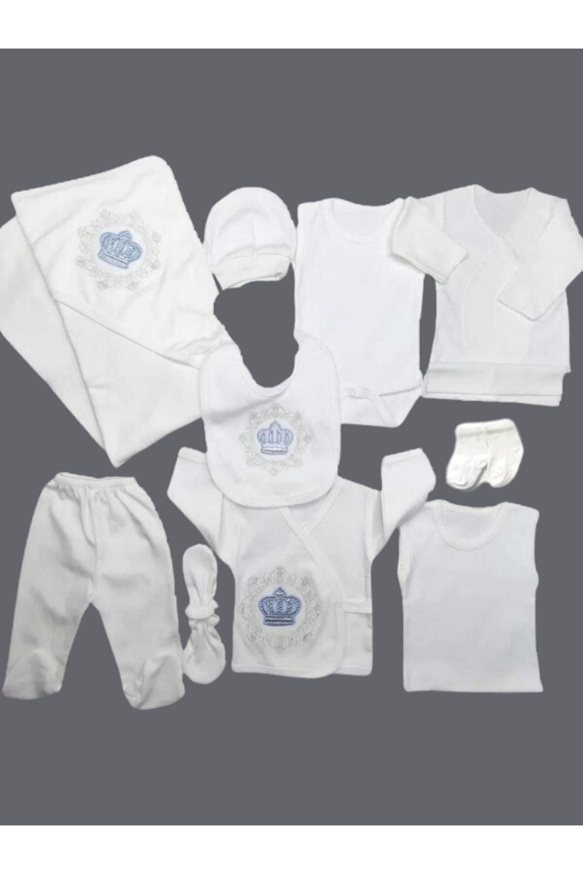 baby kids colors Hastahane çıkışı nakışlı taşlı 10 parça yeni doğan zıbın set fotoğrafı 3 (önizleme)