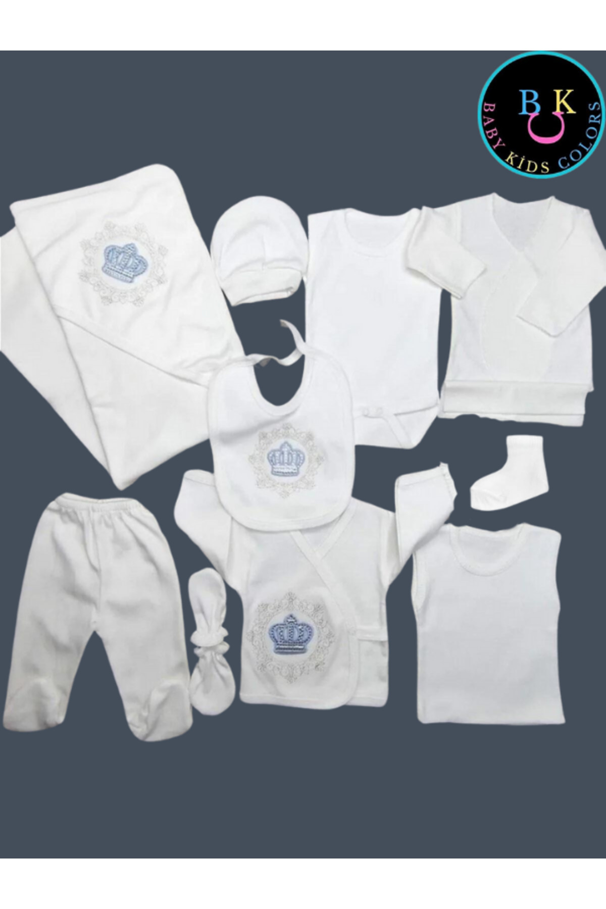 baby kids colors Hastahane çıkışı nakışlı taşlı 10 parça yeni doğan zıbın set fotoğrafı 2 (önizleme)