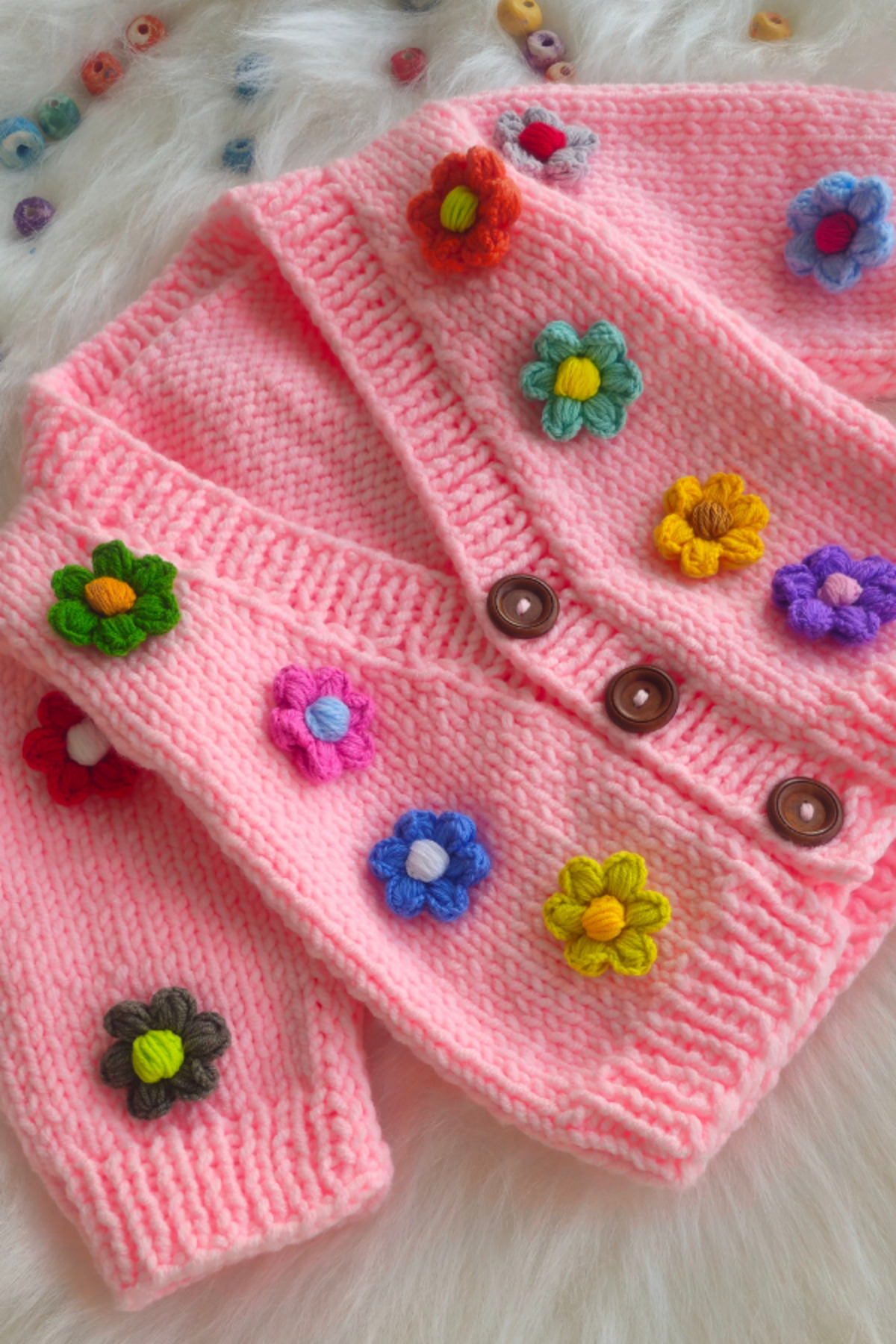 Uretti - Eylem 6333 El Yapımı Çiçekli Kız Çocuk Hırkası - 12 - 24 Ay fotoğrafı 4 (önizleme)