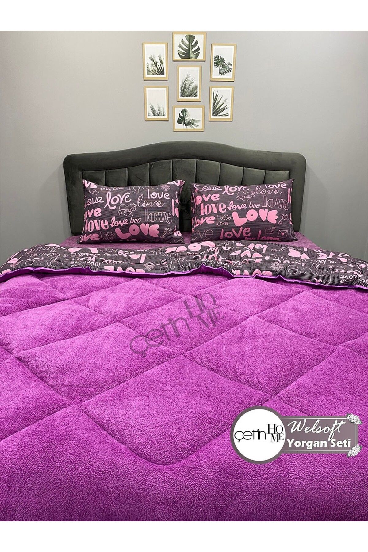 Çetinhome-Çetinhome Double Patterned Welsoft Quilt Set (Without Sheets) 5