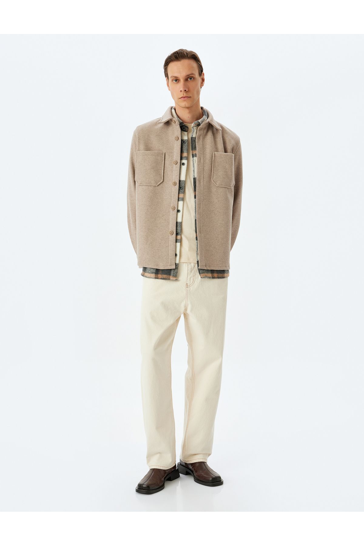 Koton-Viskose-Mischgewebe Regular Fit Langarm-Kaschmir-Hemdjacke mit Taschendetail 2
