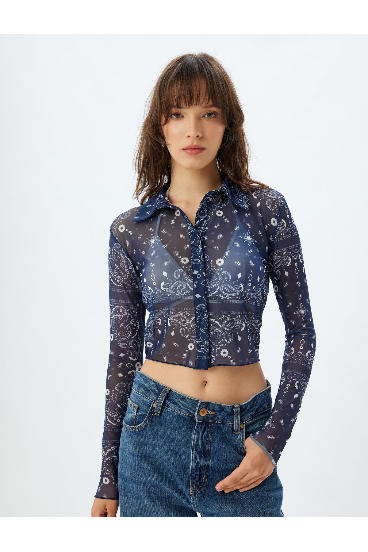 Koton-White Patterned Women's Shirt 5Wak60018Ek 3