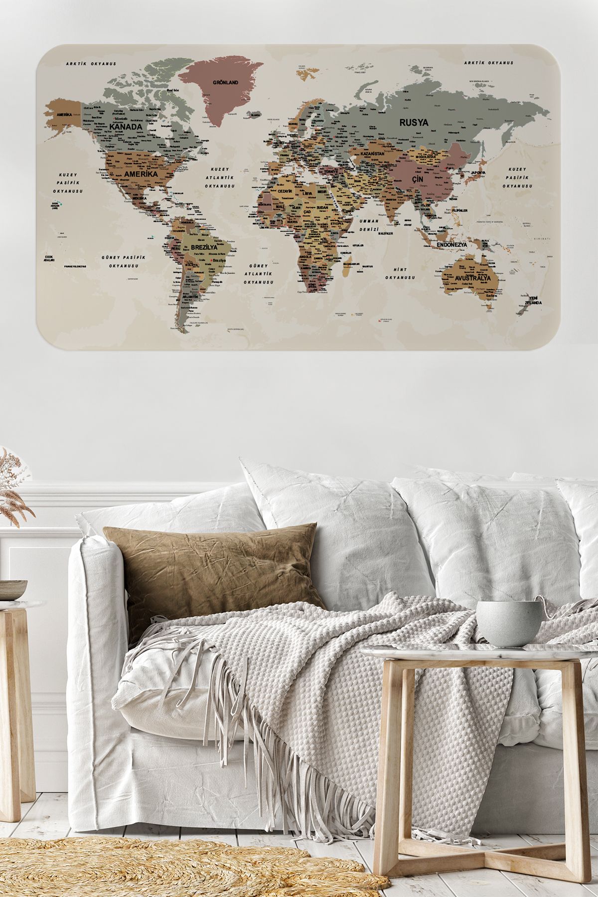 Haye Collection Türkçe Eğitici Ülke ve Başkent Okyanus Detaylı Atlası Dünya Haritası Duvar Sticker -60x105-3838