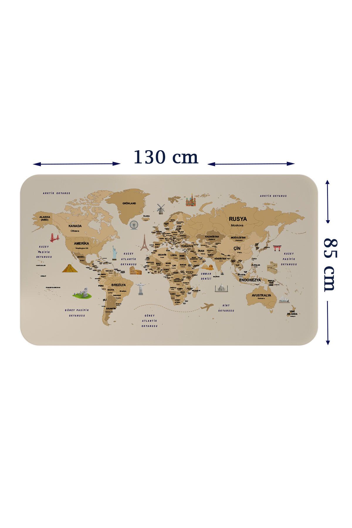 Haye Collection Türkçe Eğitici Ülke ve Başkent Detaylı Atlası Dünya Haritası Duvar Sticker-85x130-3839