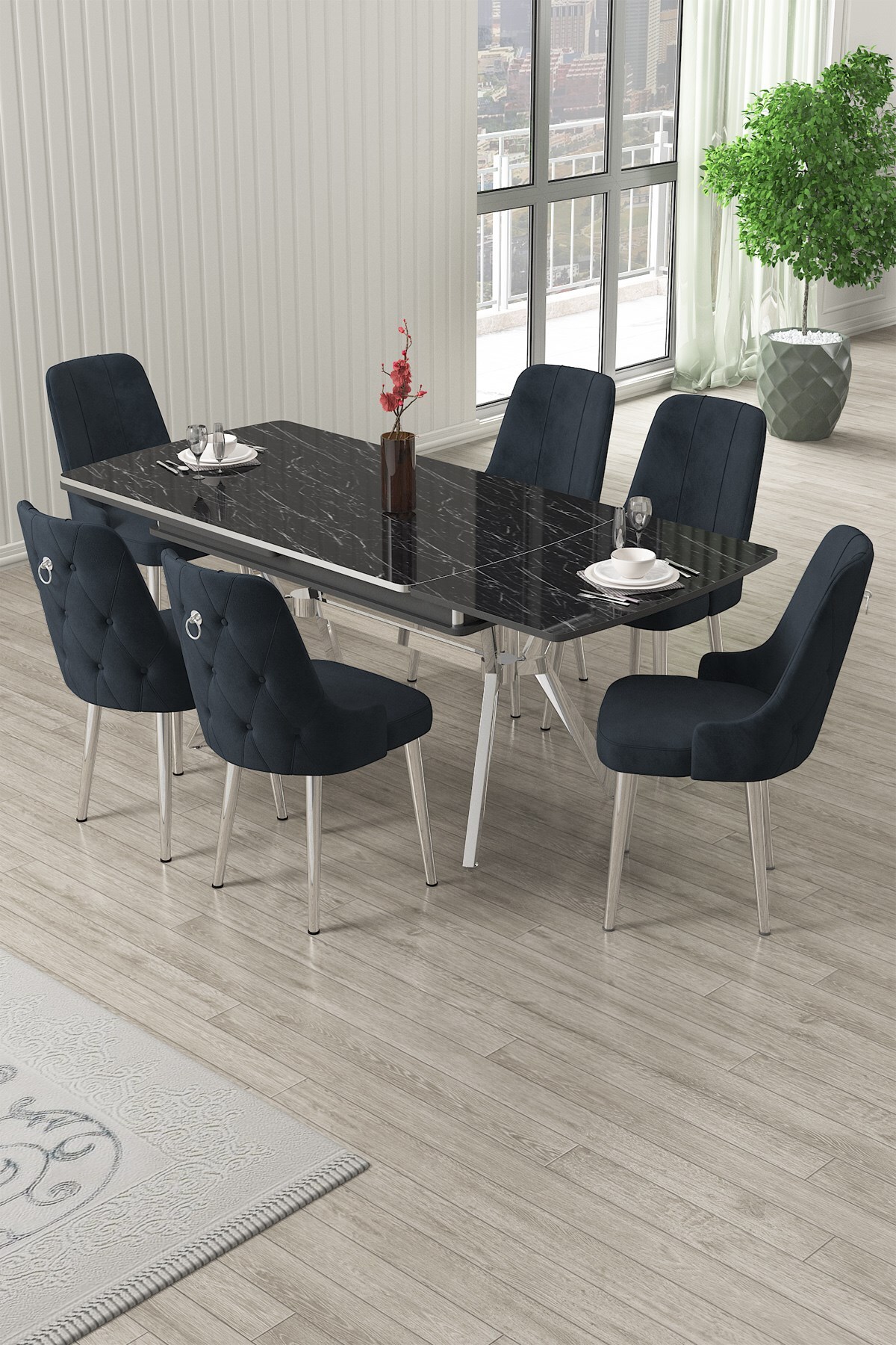 Canisa Nis Serisi 89x150 Açılabilir Lak Panel Siyah Mermer Krom