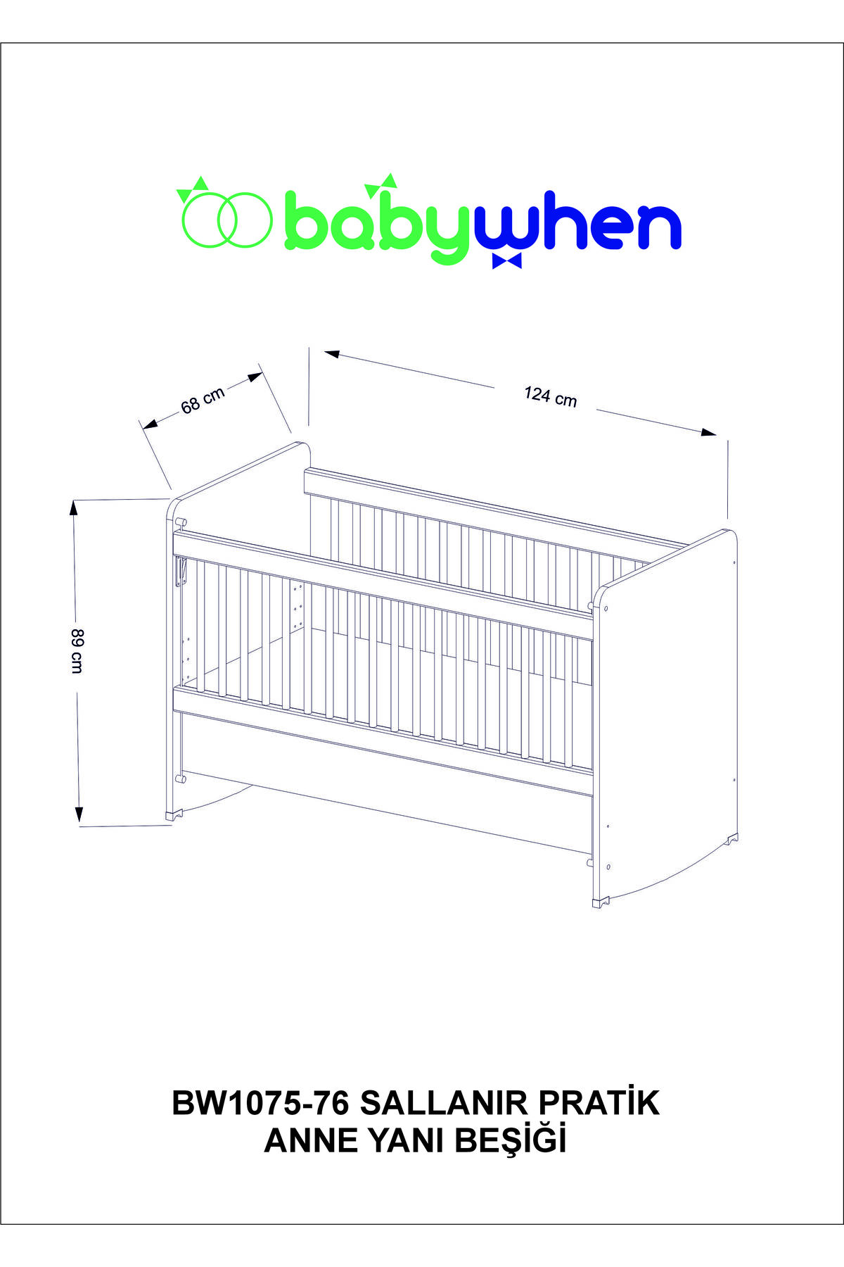 Babywhen Pratik Sallanır Kademeli Anne Yanı Bebek Beşik - Bebek Yatağı - Park Yatak - 60x120 Cm - Bw1075 fotoğrafı 7 (önizleme)