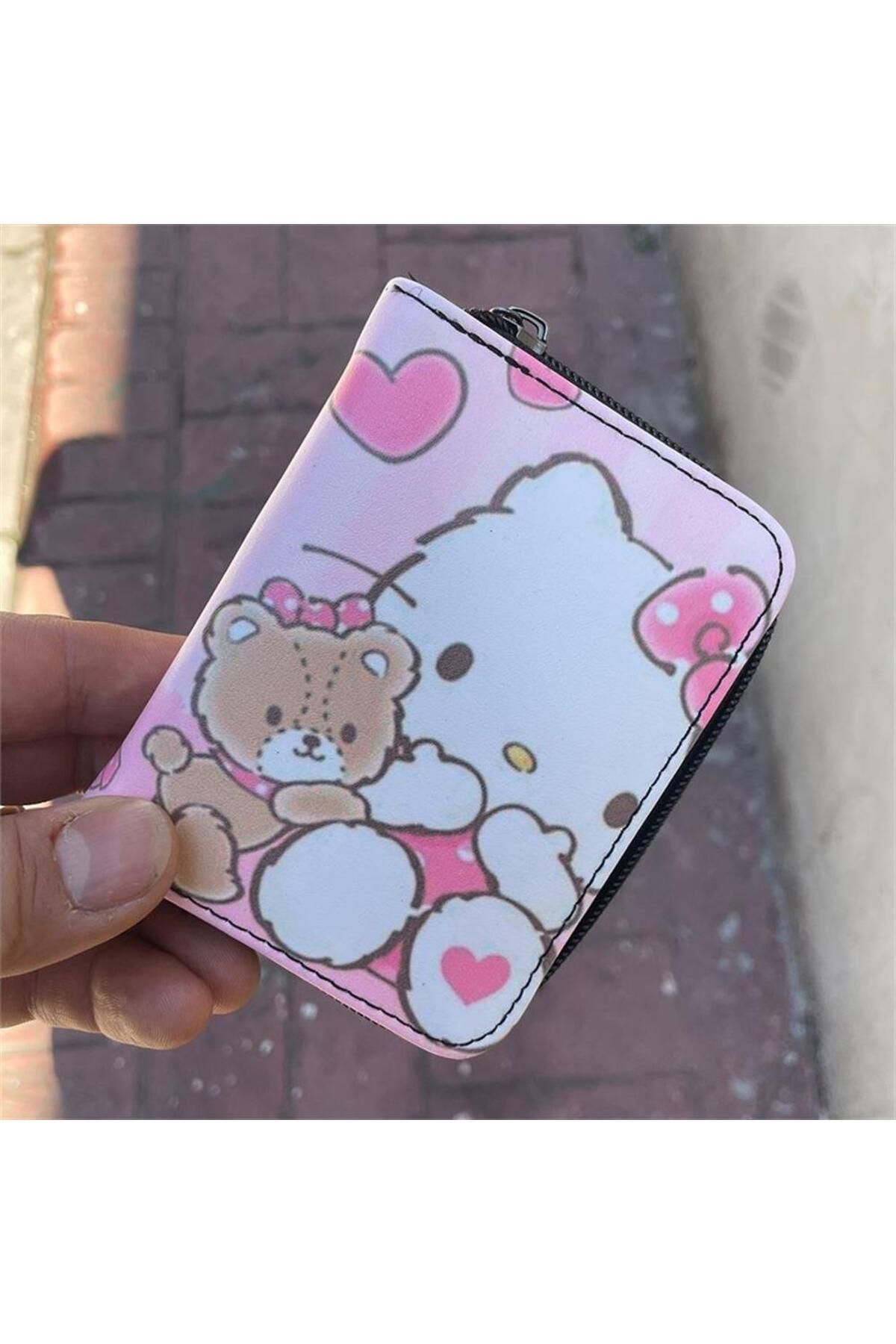 Karakedi-Pink Hello Kitty - Teddy Heart Short Wallet 4