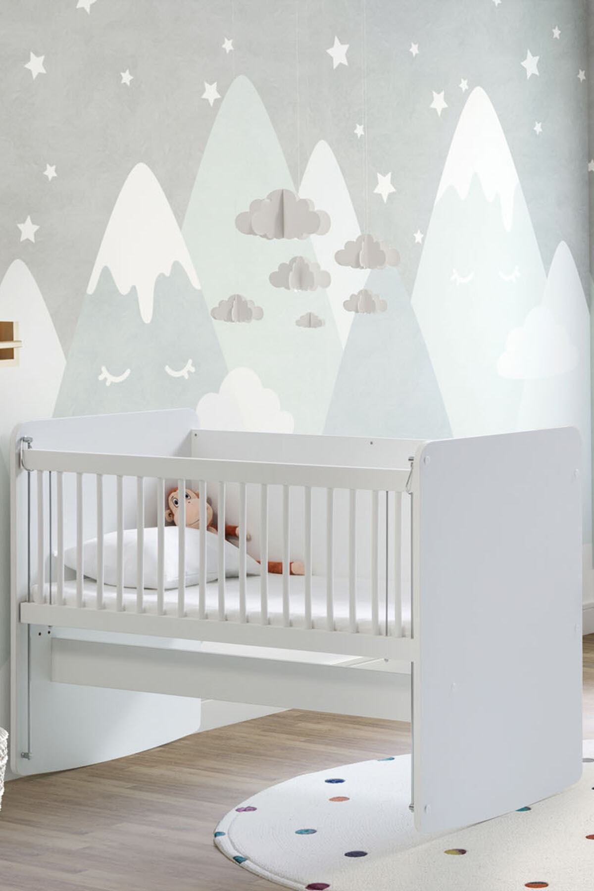 Babywhen Sallanır Sabitlenir Anne Yanı Bebek Beşik - Bebek Yatağı - Park Yatak - Beyaz - 60x120 Cm - Bw1070