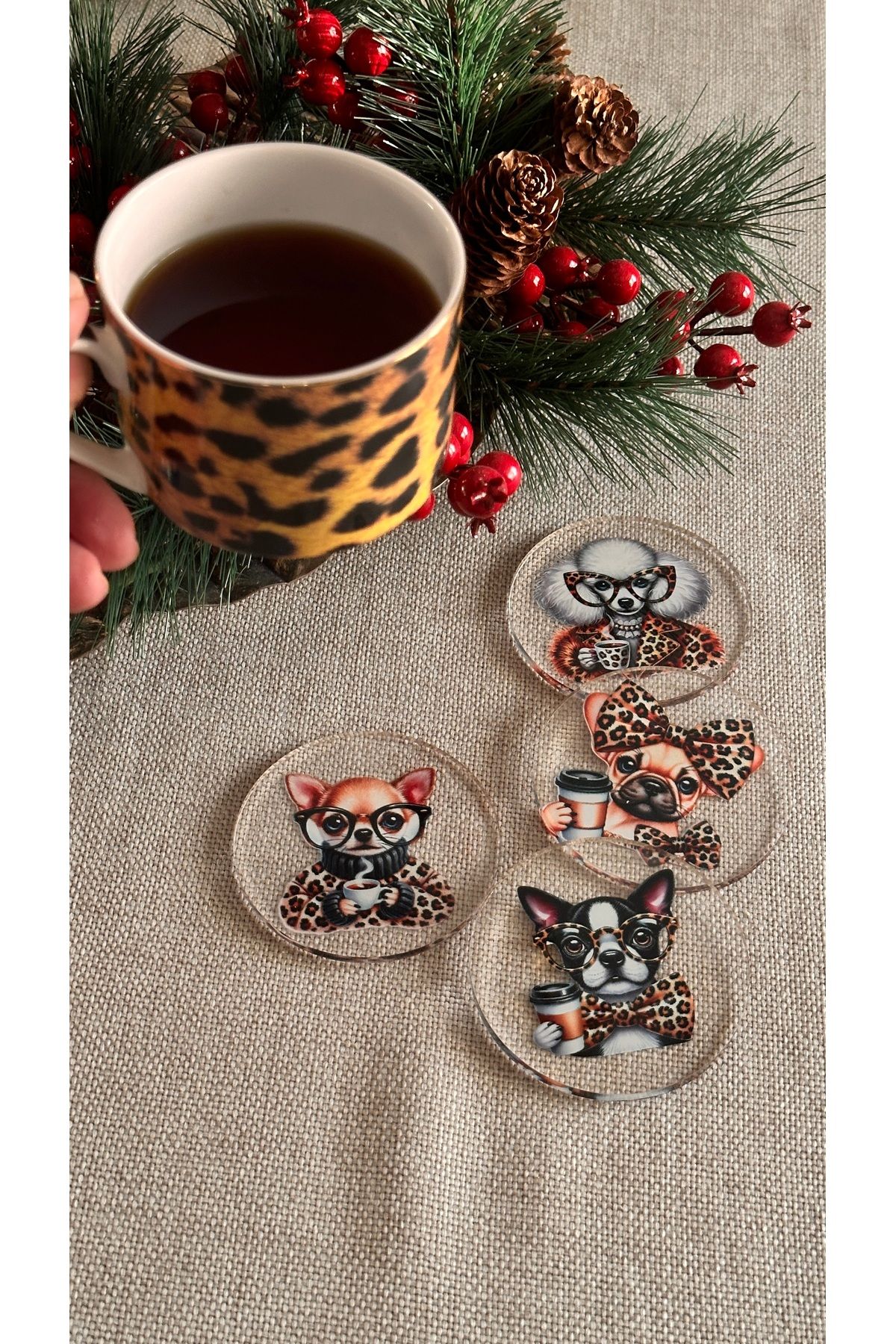 Queen Bee İstanbul-Transparent Coasters Set with Fun Animal Pattern 1