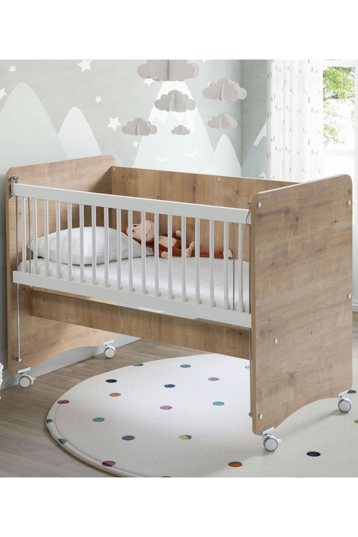 Babywhen Tekerlekli Anne Yanı Kademeli Bebek Beşiği - Bebek Yatağı - Park Yatak - Ahşap - 60x120 Cm Bw1061 fotoğrafı 3 (önizleme)