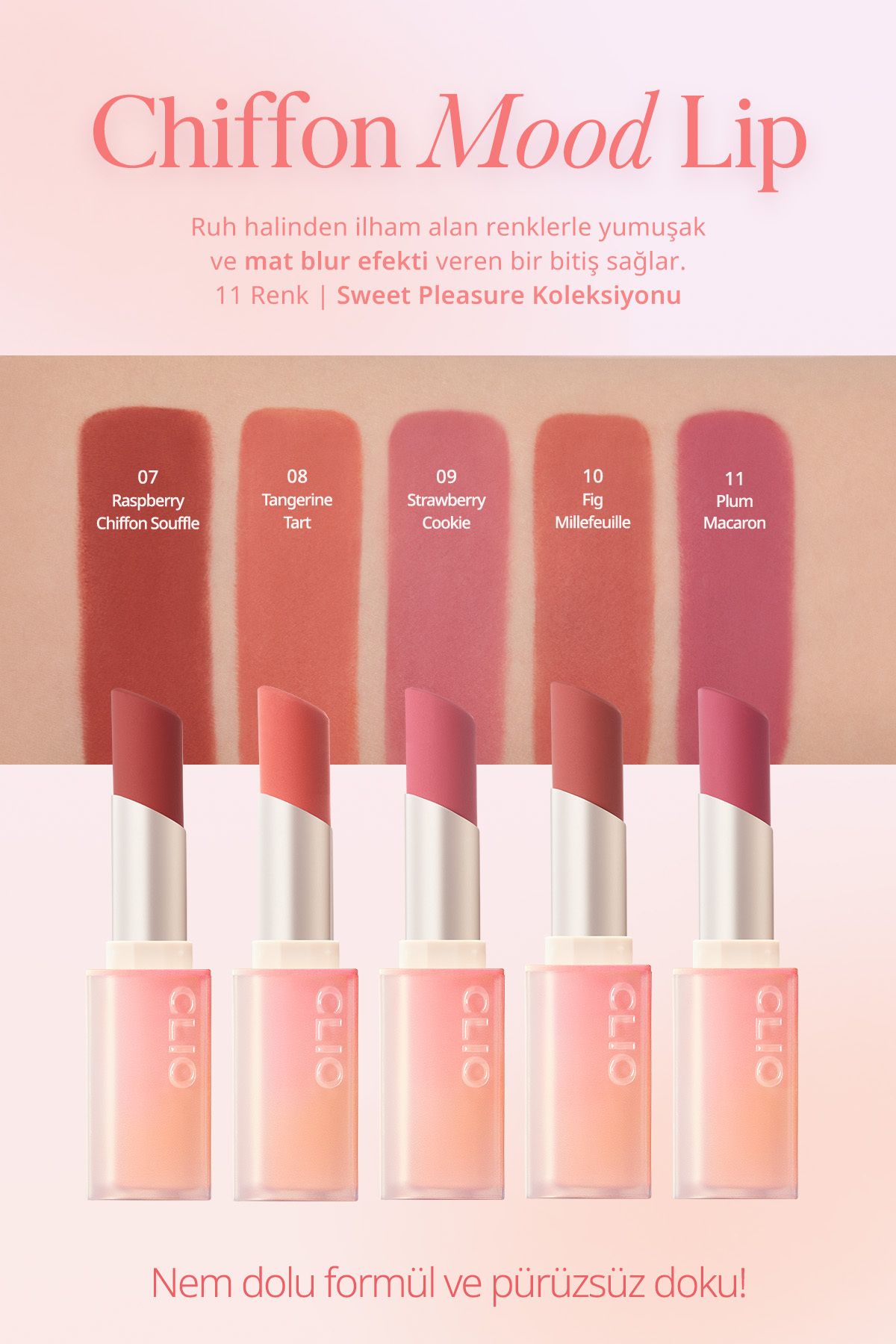 CLIO-Lipstick with Soft Texture, Light Matte Appearance Clio Chiffon Mood Lip (09 Strawberry Cookie) 3