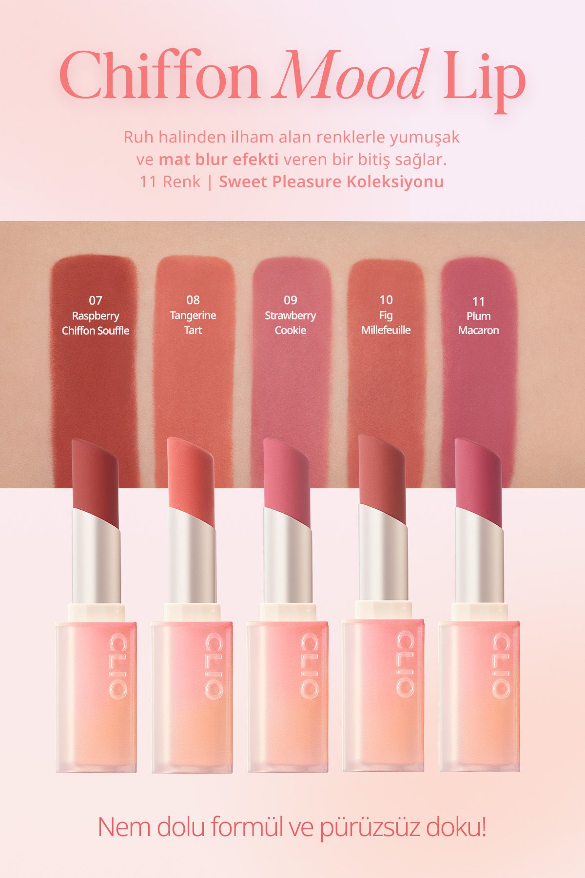 CLIO-Lipstick with Soft Texture, Light Matte Appearance Clio Chiffon Mood Lip (07 Raspberry Chiffon Souffle) 3