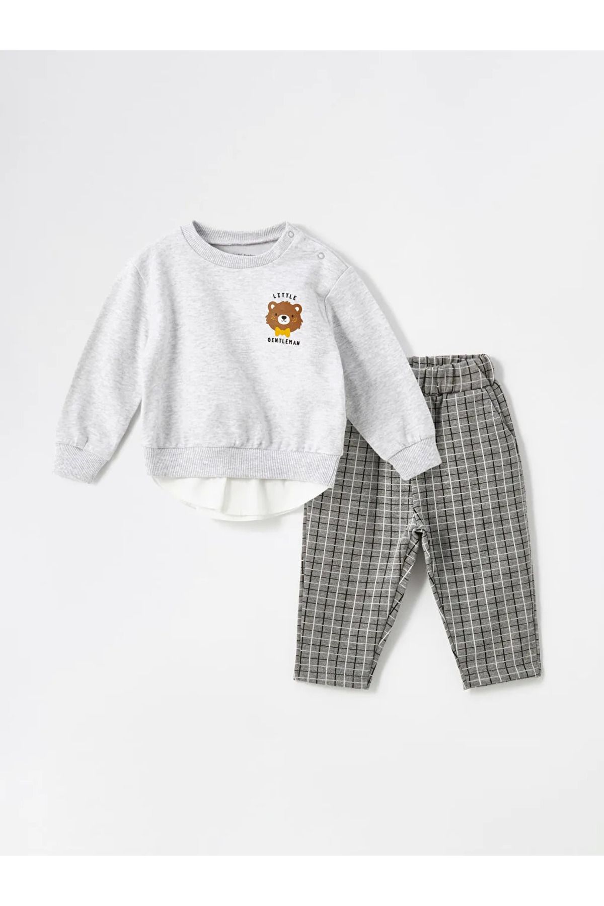 LC Waikiki-White Printed Baby Boy Sweatshirt and Pants Set of 2 1