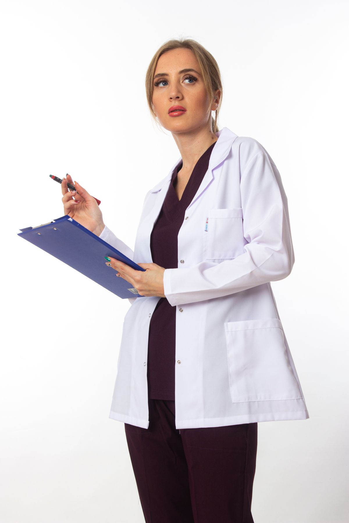 Simirna Üniforma-Jachetă albă cu mânecă lungă cu guler obișnuit - șorț pentru profesor de asistentă medicală 6