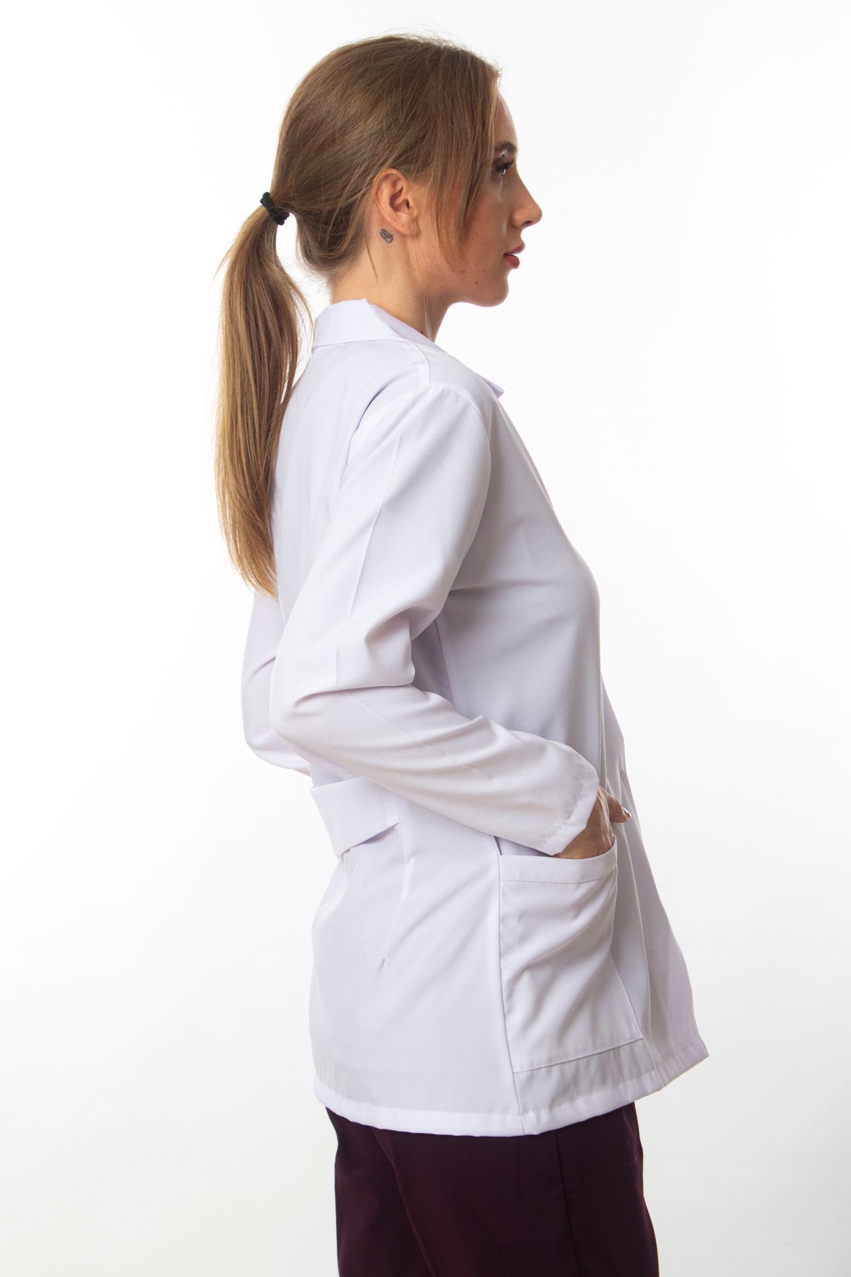 Simirna Üniforma-Jachetă albă cu mânecă lungă cu guler obișnuit - șorț pentru profesor de asistentă medicală 8