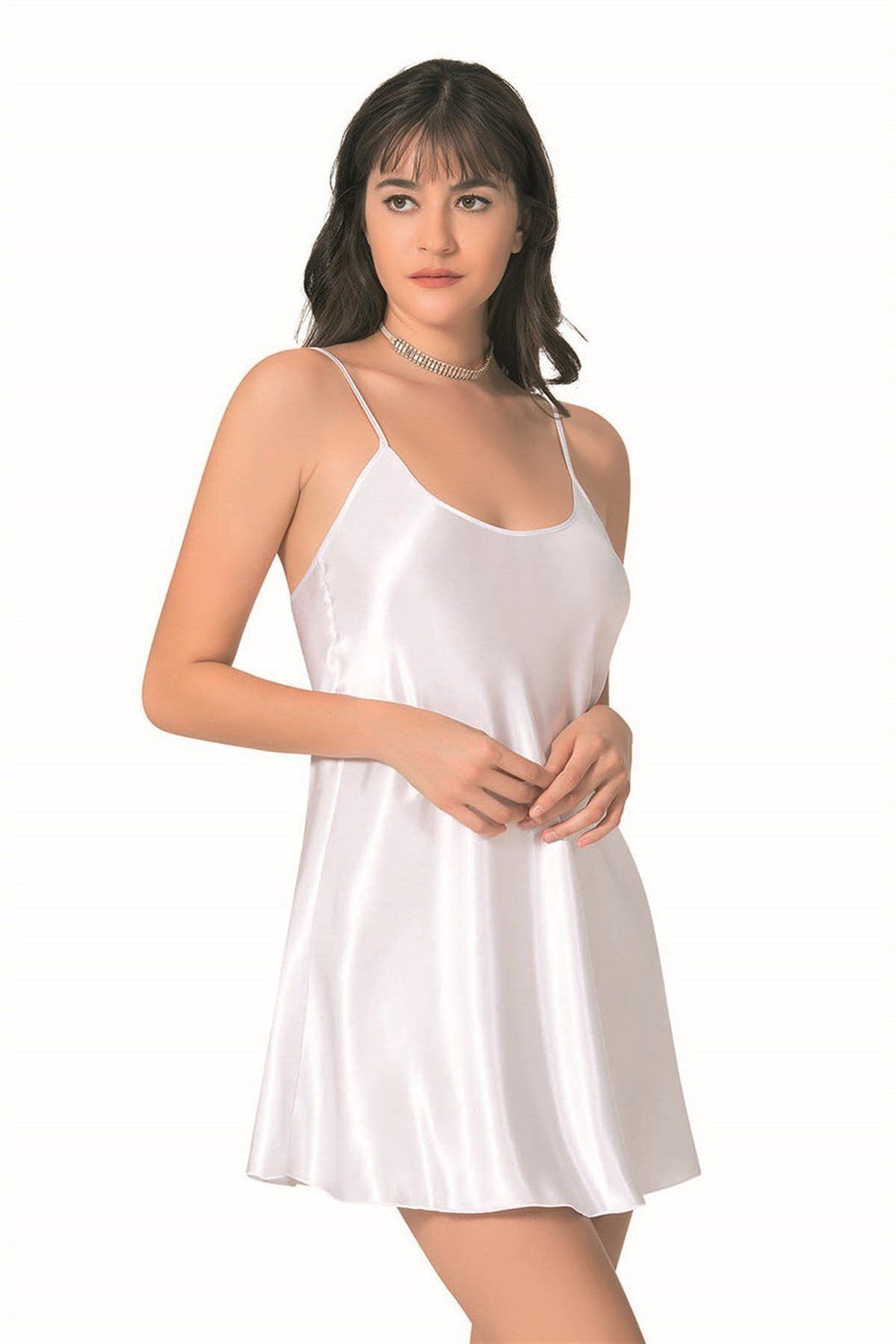 Findit-White Short Satin Nightgown 1