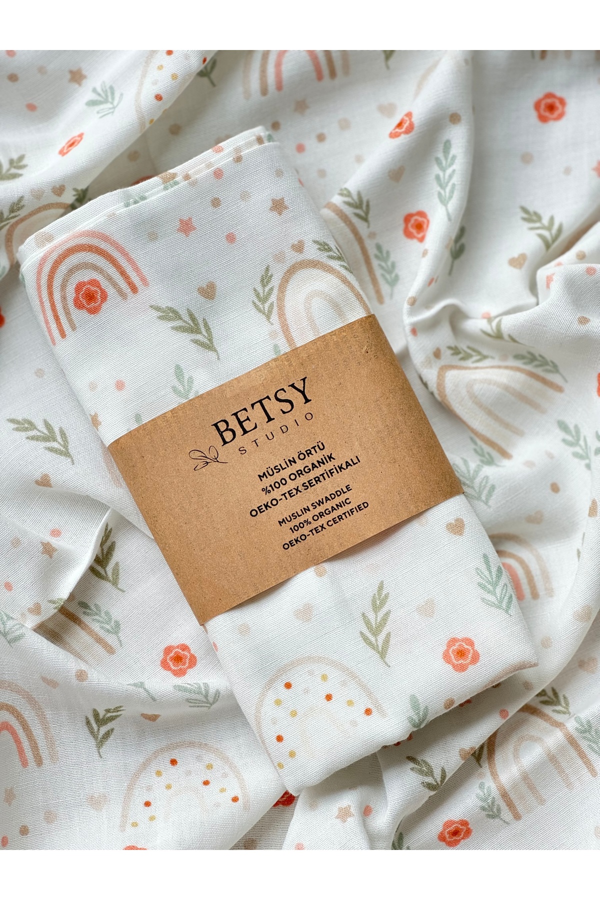 BETSY STUDIO Gökkuşağı Müslin Örtü 75x100cm / Bebek battaniyesi Emzirme Örtüsü Puset Örtüsü fotoğrafı 5 (önizleme)