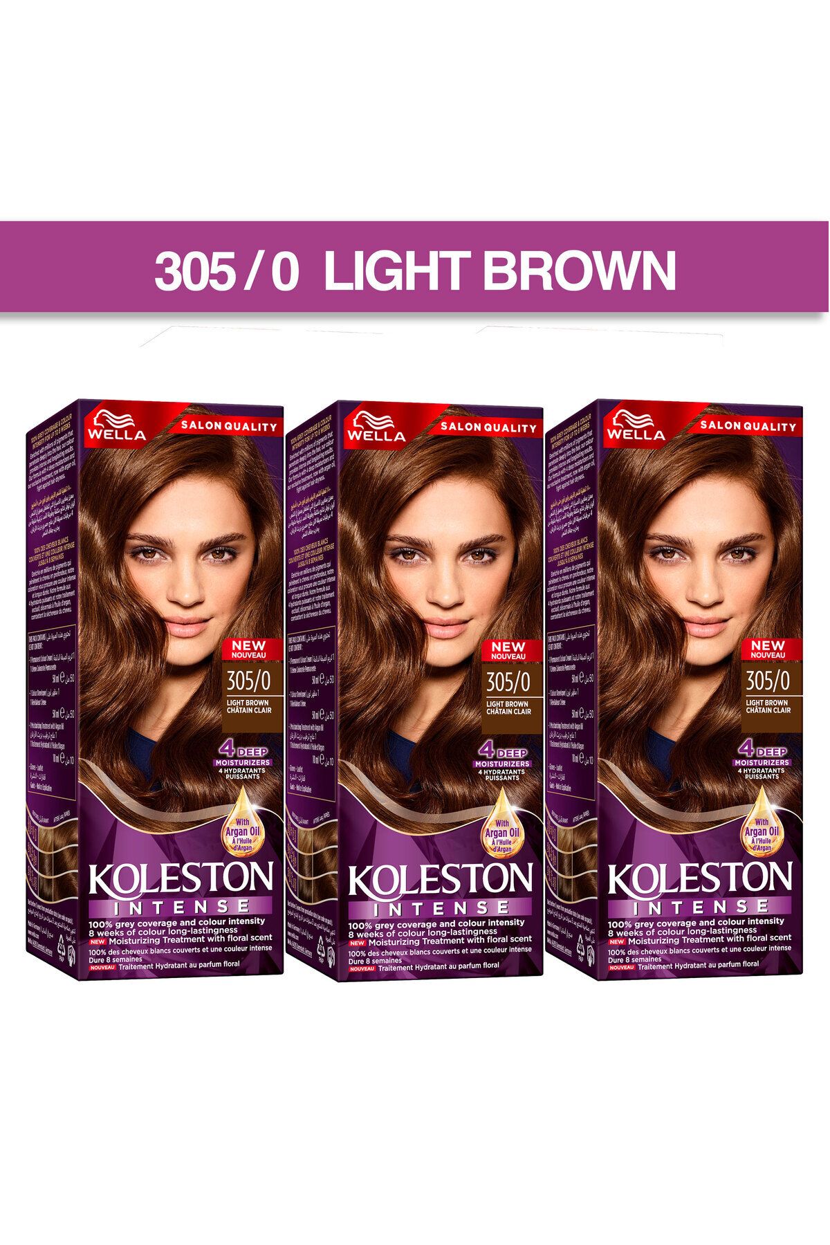 Wella-Koleston Intense Hair Color 305/0 Light Brown Pack of 3 1