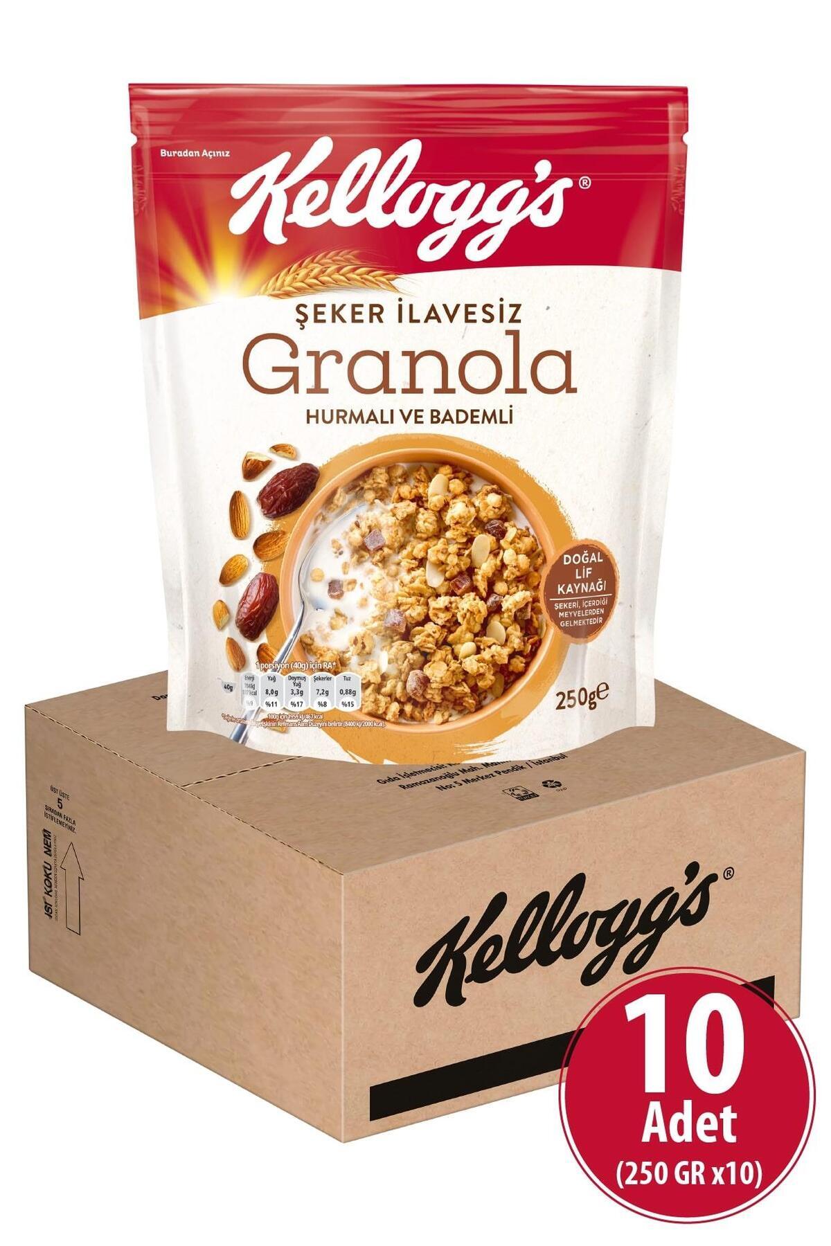 Kellogg's-250 جرام × 10 جرانولا بدون إضافات - مع التمر واللوز، يحتوي على 43% من الشوفان، مستلزمات الألياف 2