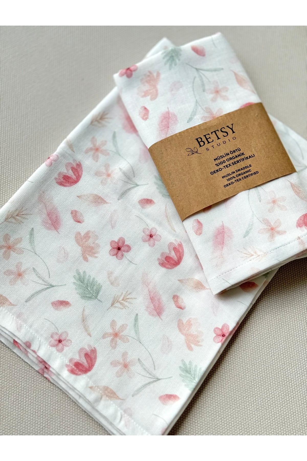 BETSY STUDIO Pembe Düşler Müslin Örtü 75x100cm / Bebek Battaniyesi Emzirme Örtüsü Puset Örtüsü Kundak fotoğrafı 2 (önizleme)