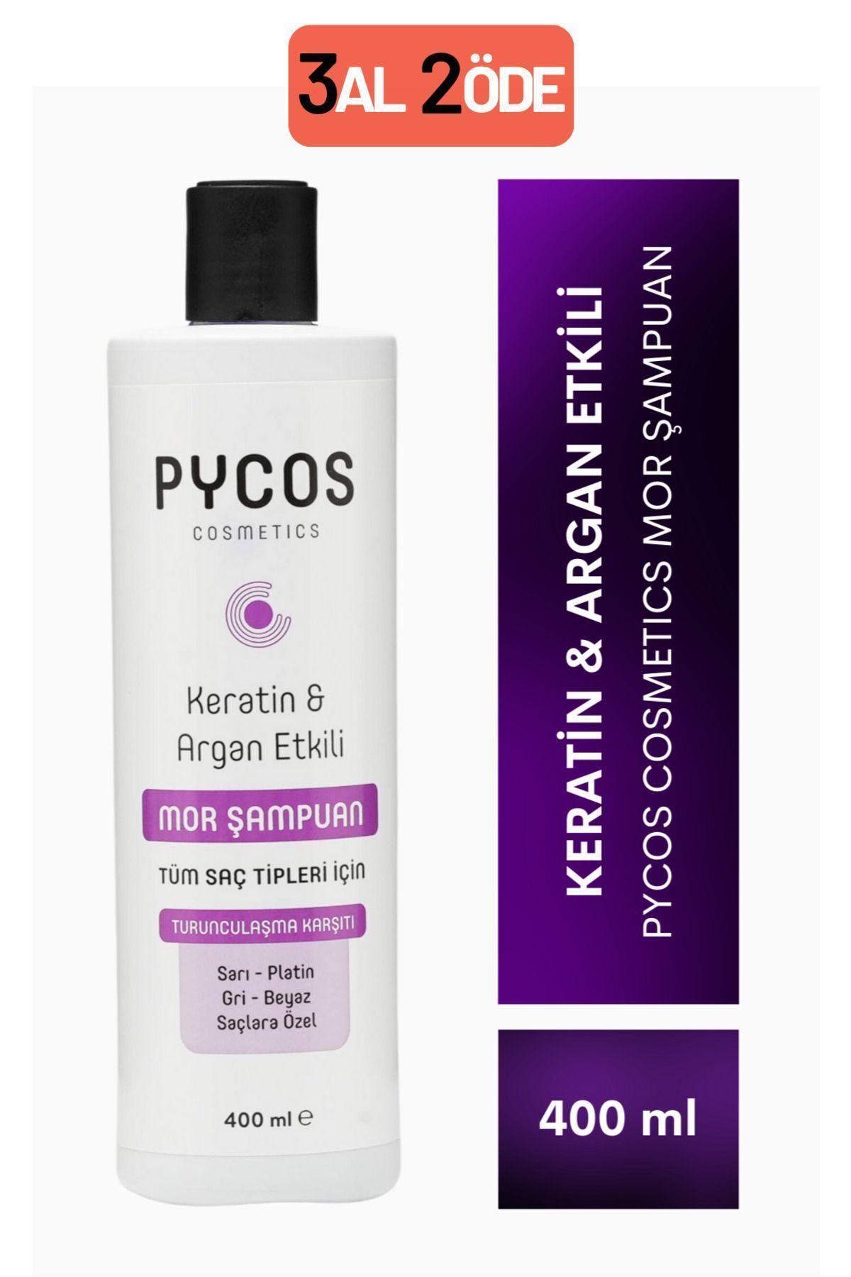 PYCOS COSMETICS Turunculaşma Karşıtı Mor Şampuan 400ml, Sarı-gri-beyaz Saçlar Için Renk Dengeleyici Silver Şampuan-6