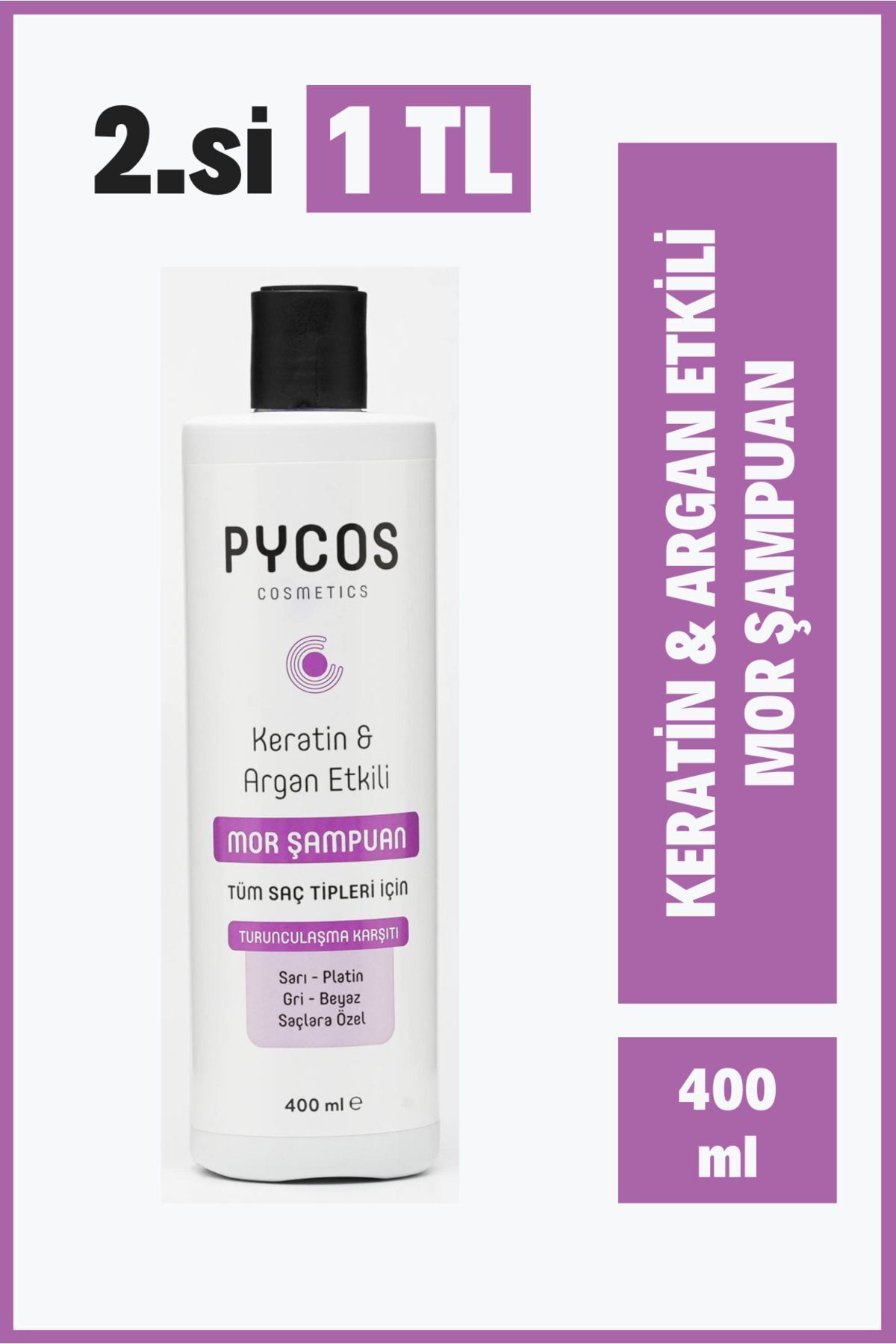 PYCOS COSMETICS Turunculaşma Karşıtı Mor Şampuan 400ml, Sarı-gri-beyaz Saçlar Için Renk Dengeleyici Silver Şampuan-7