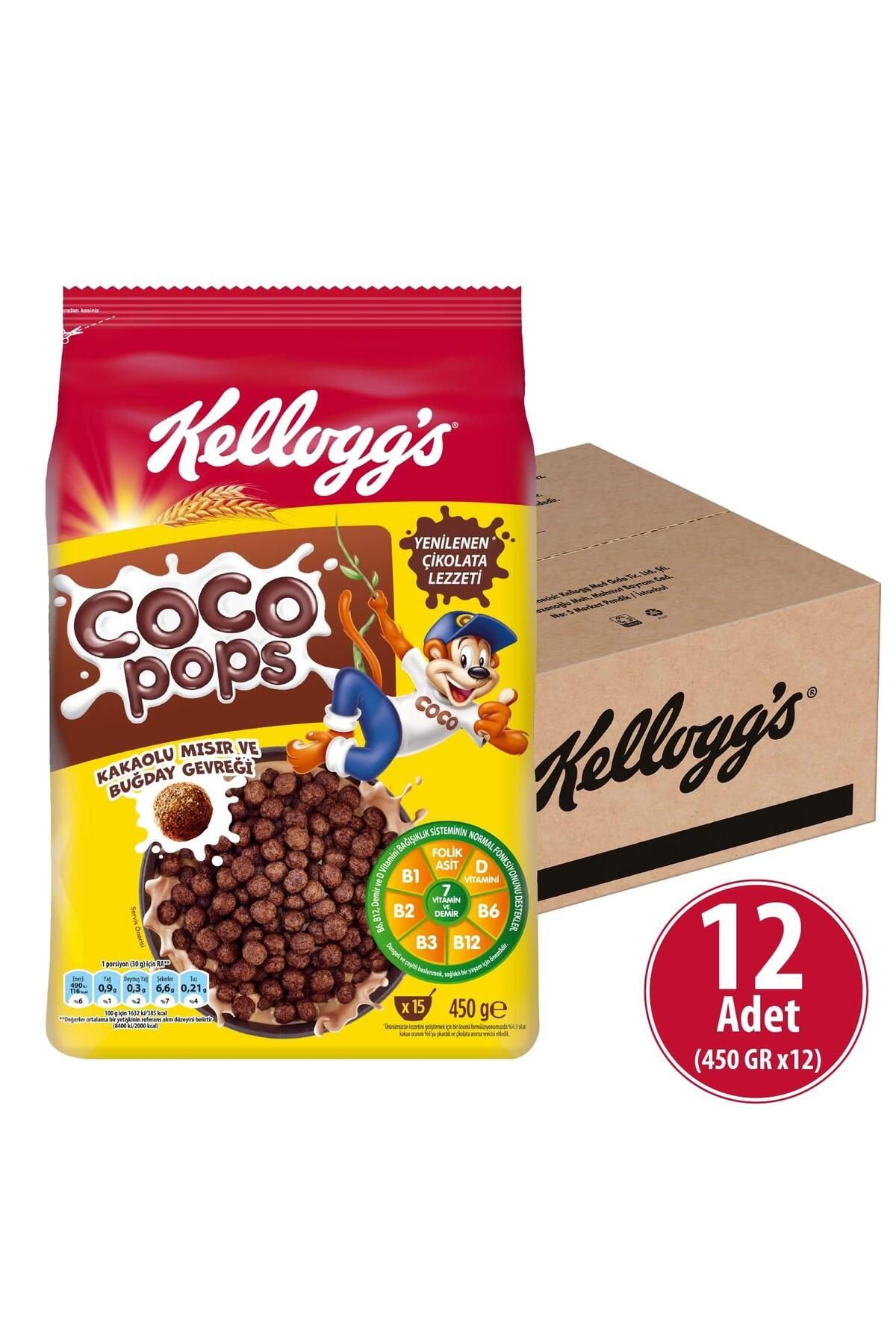 Kellogg's Coco Pops Topları Kakaolu Buğday Ve Mısır Gevreği 450 G X 12 Adet, Lif, Demir Ve 7 Vitamin Içerir