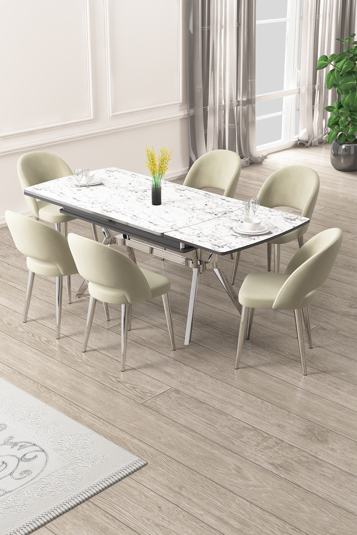 Canisa Weps Serisi 89x150 Açılabilir Lak Panel Beyaz Mermer Krom